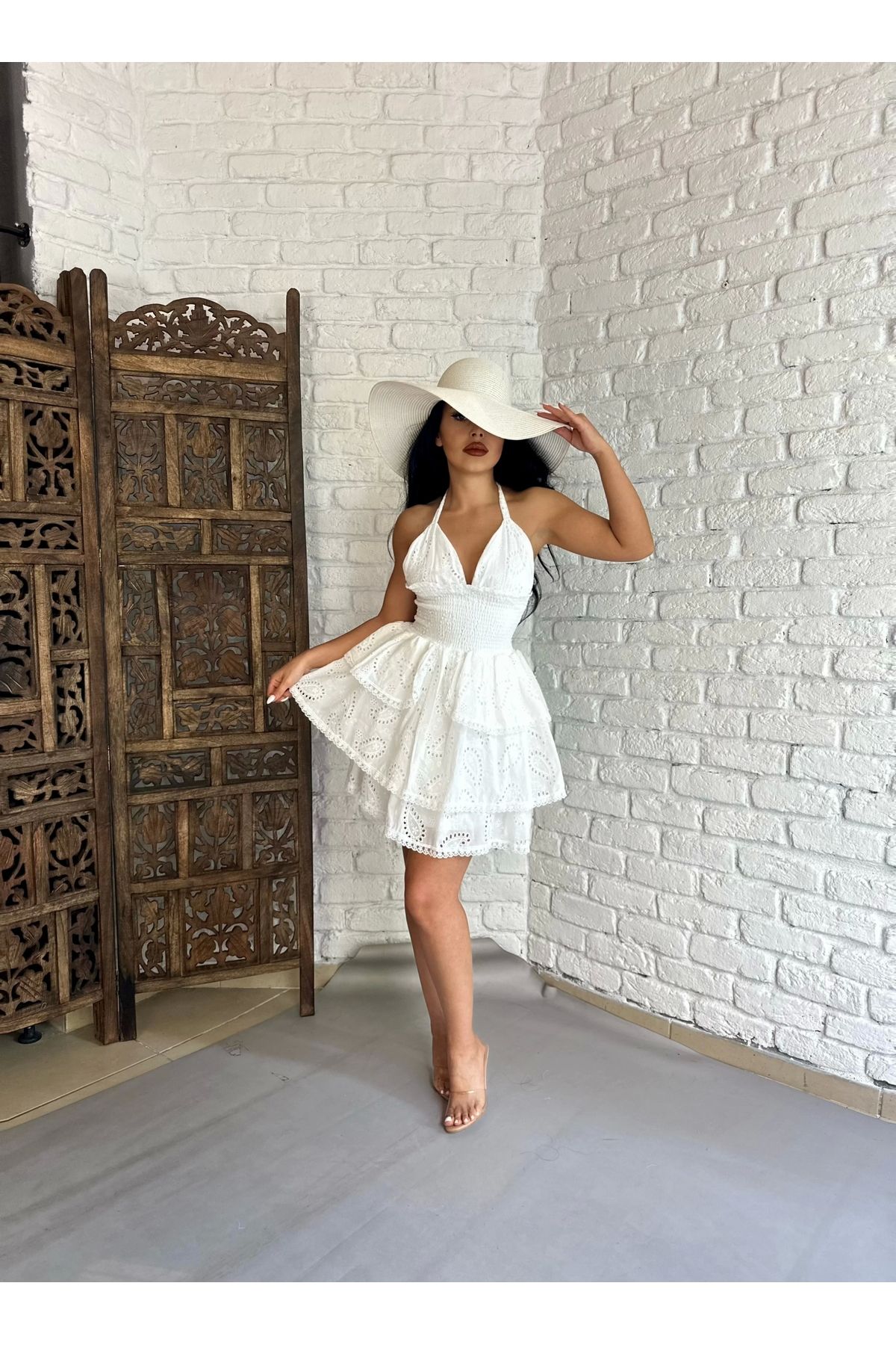 moneta boutique Kadın Boyundan Bağlamalı Kat Kat Fisto Tasarım Elbise