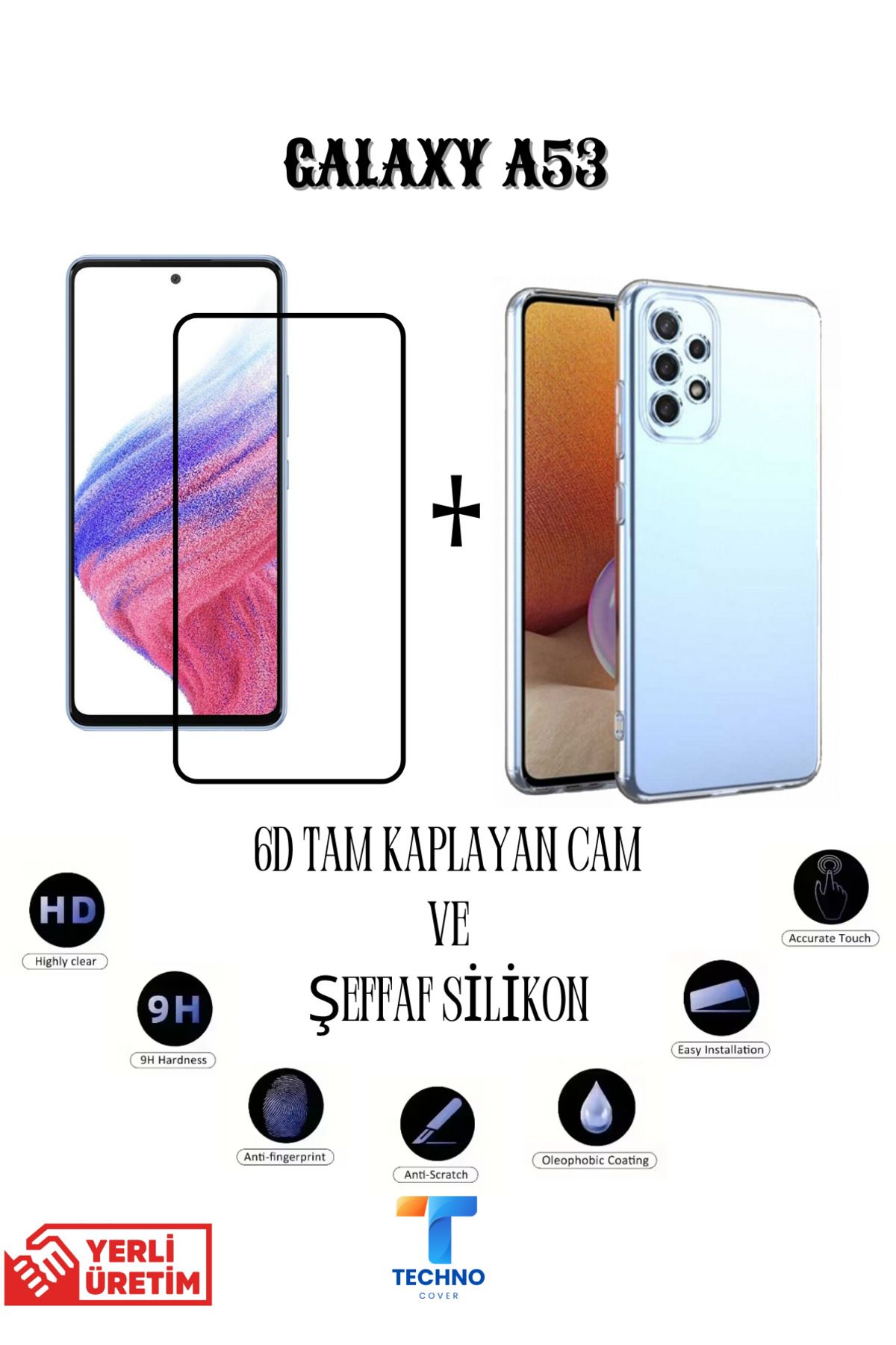 foxpower Samsung A53 6D Tam Kaplayan Ekran Koruyucu ve Şeffaf Kılıf 2li Avantajlı Paket