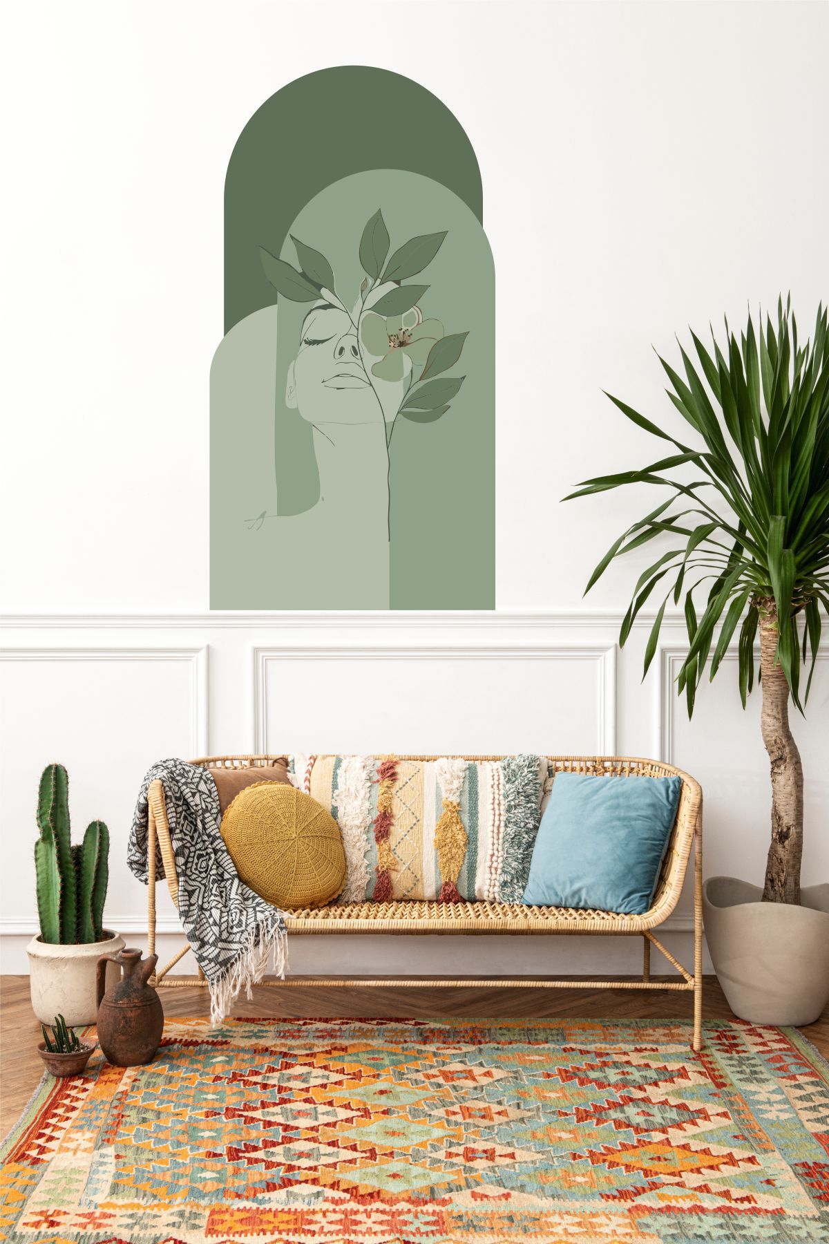 Piksel Grafik Bohem Bloklar Kadın Duvar Dekor Sticker, Duvar Kaplama