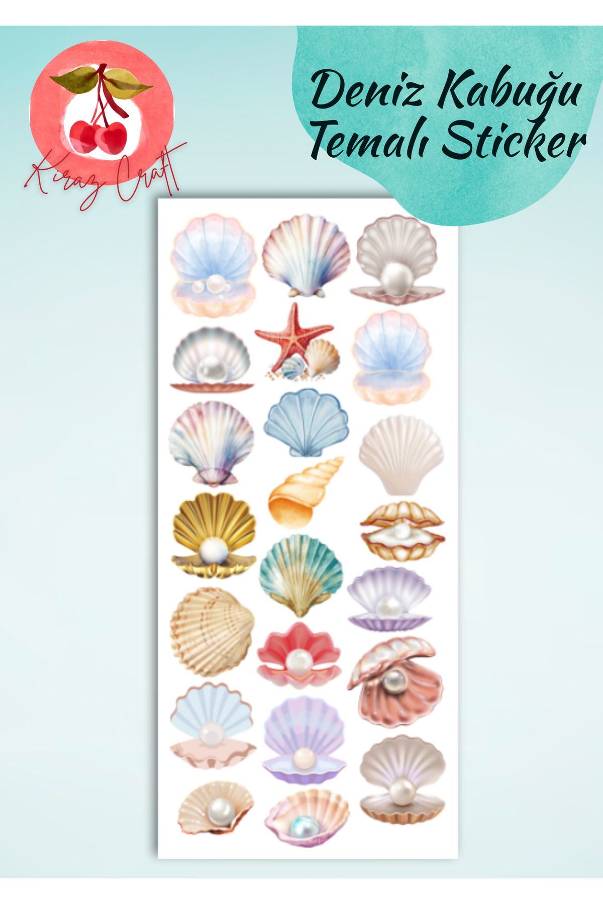 Kiraz Craft Deniz Kabuğu Temalı Sticker Set - Planner Ajanda Bullet Journal Için Uygun Set