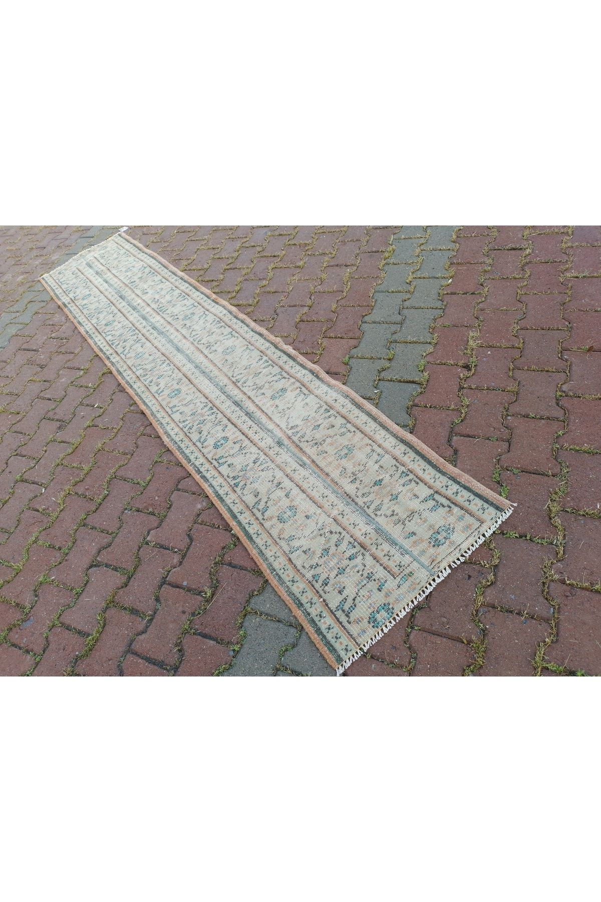 ŞAHMERDANOĞLU 63 x 304 Cm El Dokuması Vintec-Eskitme Dar Kısa Yolluk Halı, Koridora Rustik Dekor 1288