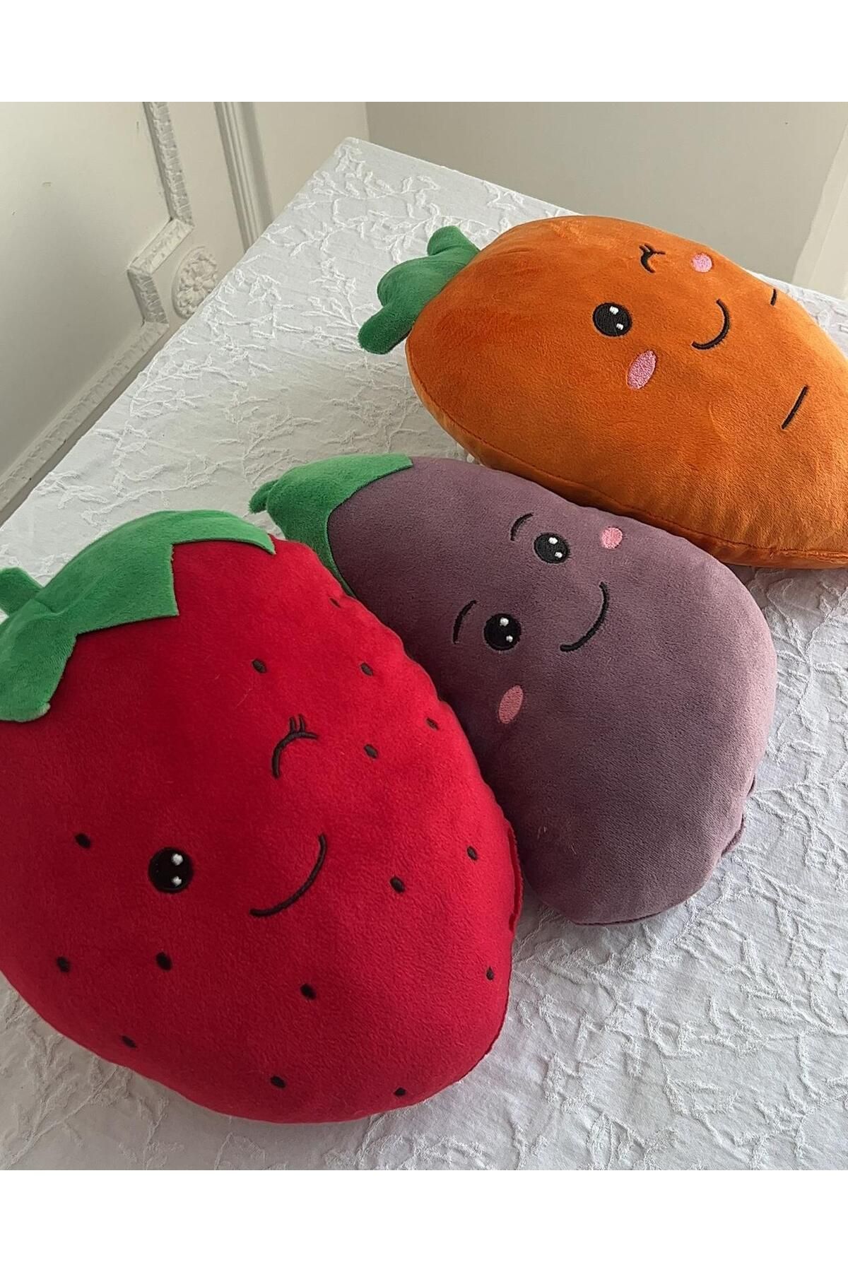 MR.Frenks Renkli Sevimli 3'lü Takım Meyve&Sebze Peluş Yastık Renkli 25 cm