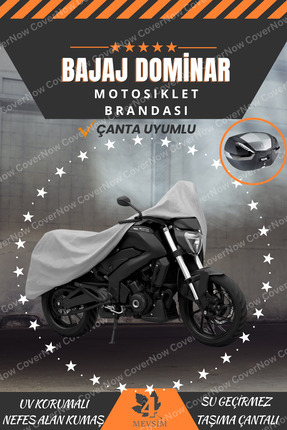 AutoEN Bajaj Dominar Motorsiklet Branda Motor Örtüsü - Arka Çanta Uyumlu-GRİ