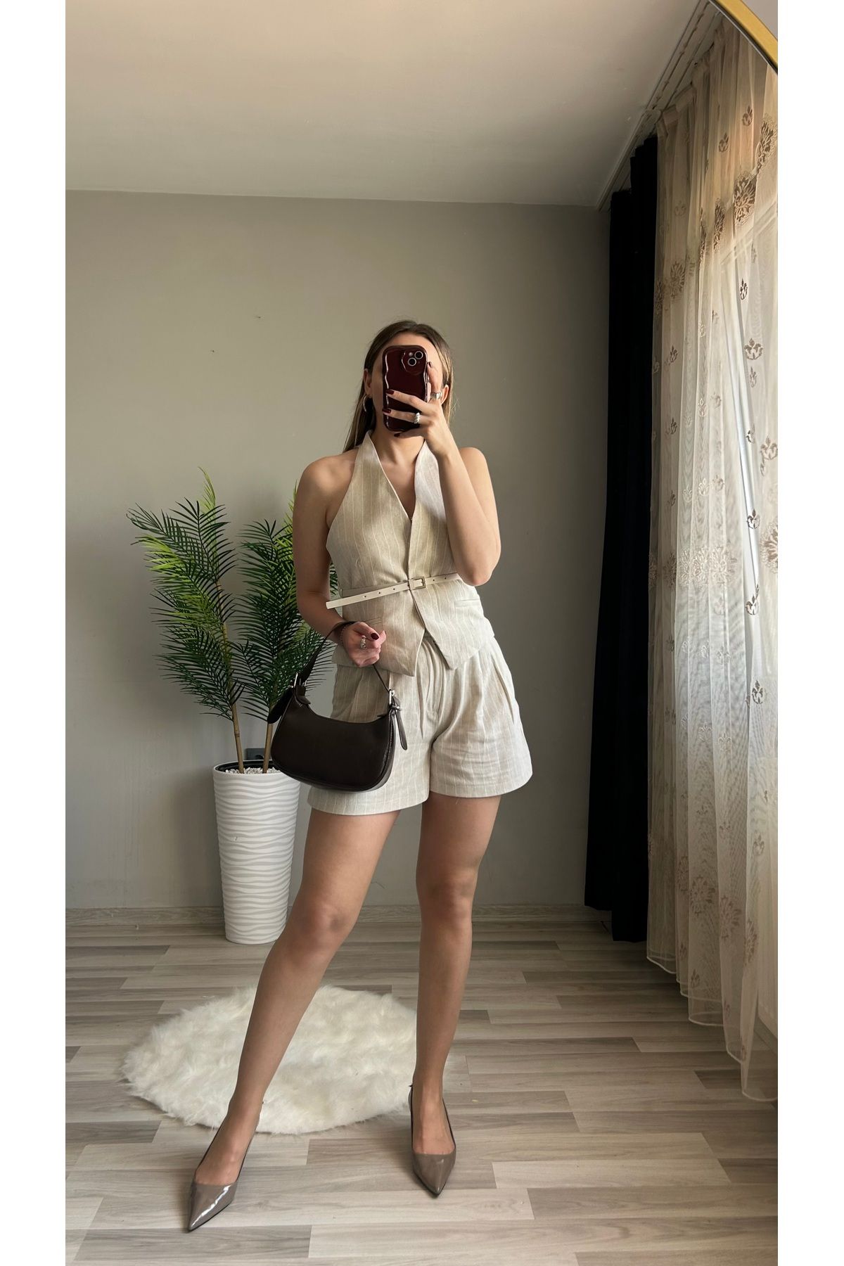 ensbutik Premium Kalite Kemerli Yelek Şort Takım