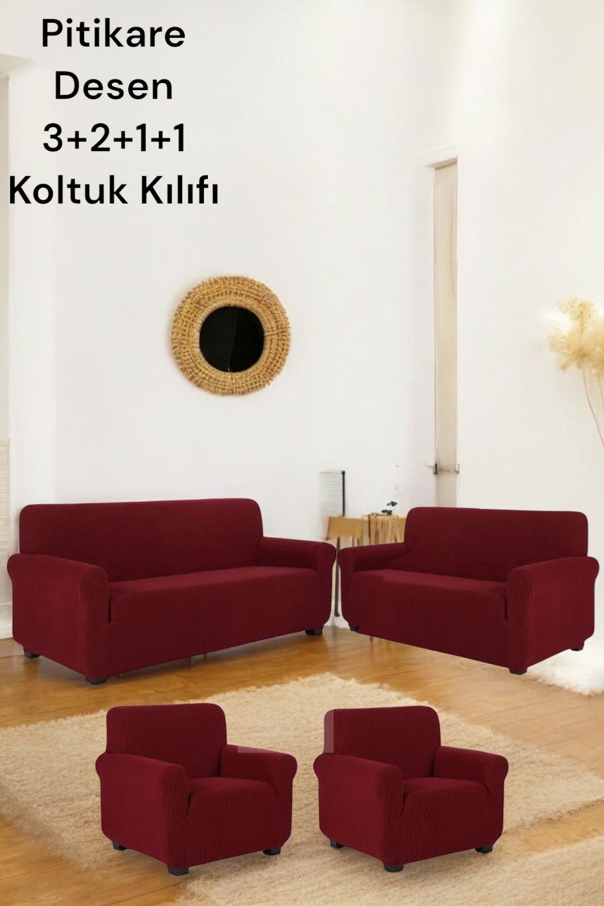 Gibella Likrali Pitikare Desen(3211) Koltuk Kılıfı, Lastikli Yikanabilir Koltuk Kanepe Çekyat Örtüsü Bordo