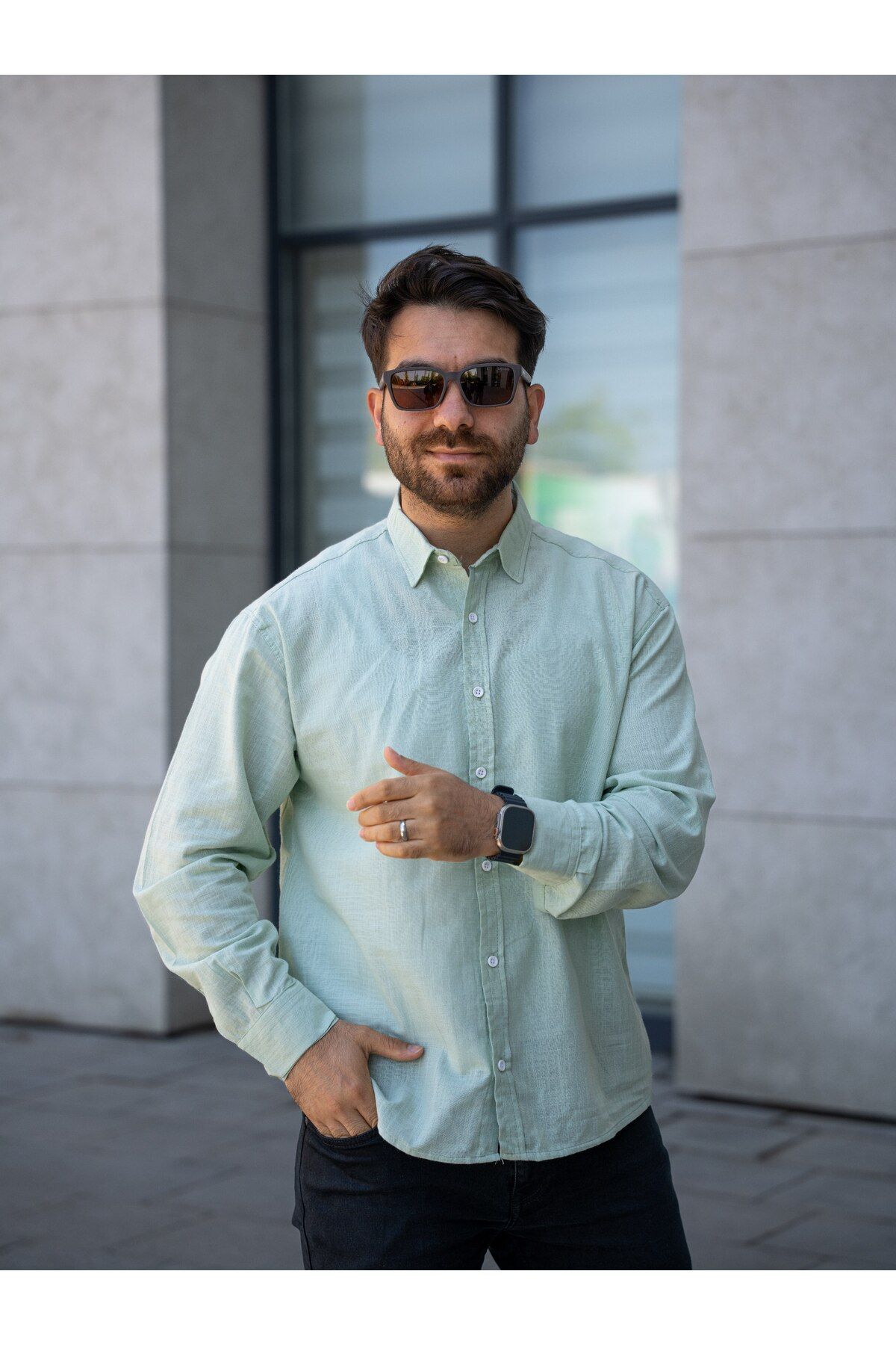 MODA ERKEK UZUN KOL KETEN GÖMLEK