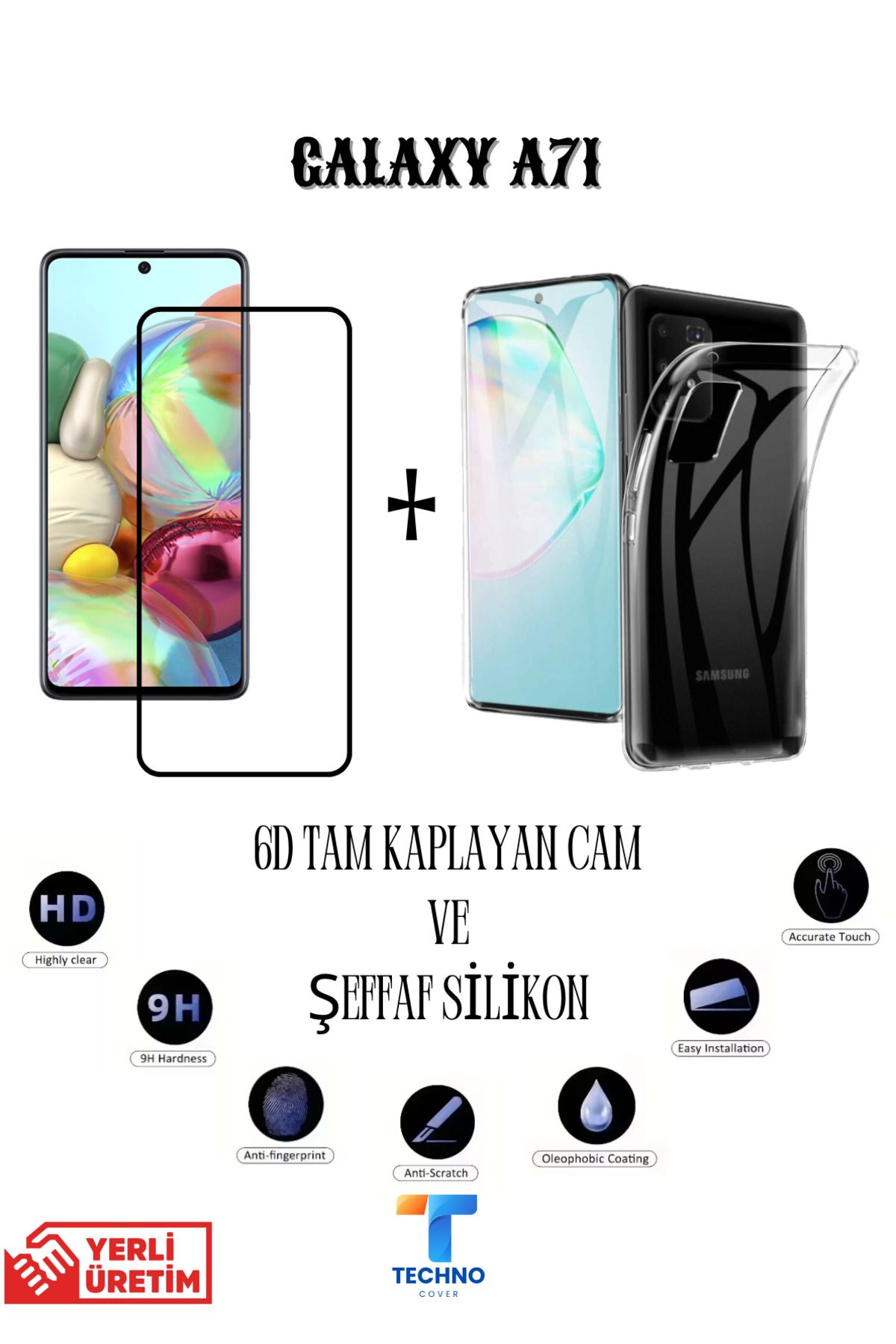 foxpower Samsung A71 6D Tam Kaplayan Ekran Koruyucu ve Şeffaf Kılıf 2li Avantajlı Paket