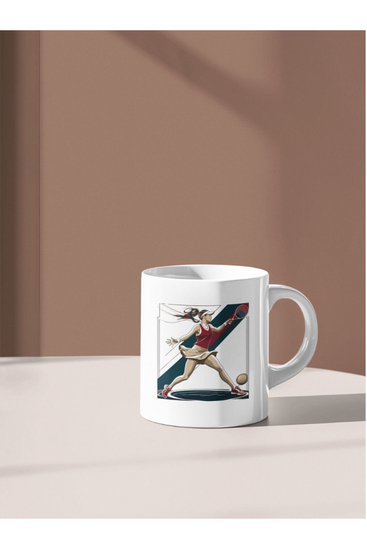 Crocodile Design Studio Spor Serisi - Tennisçi Kız Baskılı Porselen / Seramik Çay Kahve Kupa Bardak
