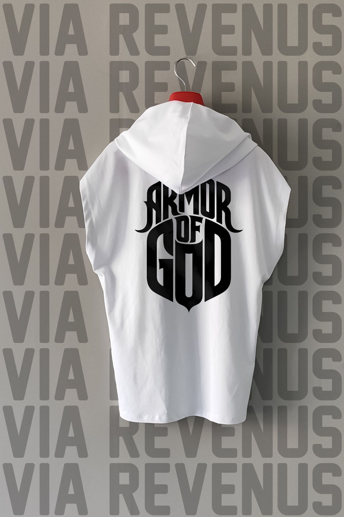 Vordevia Armor of God Ön ve Arka Baskılı Sıfır Kollu Kapüşonlu %100 Pamuk Spor Tshirt