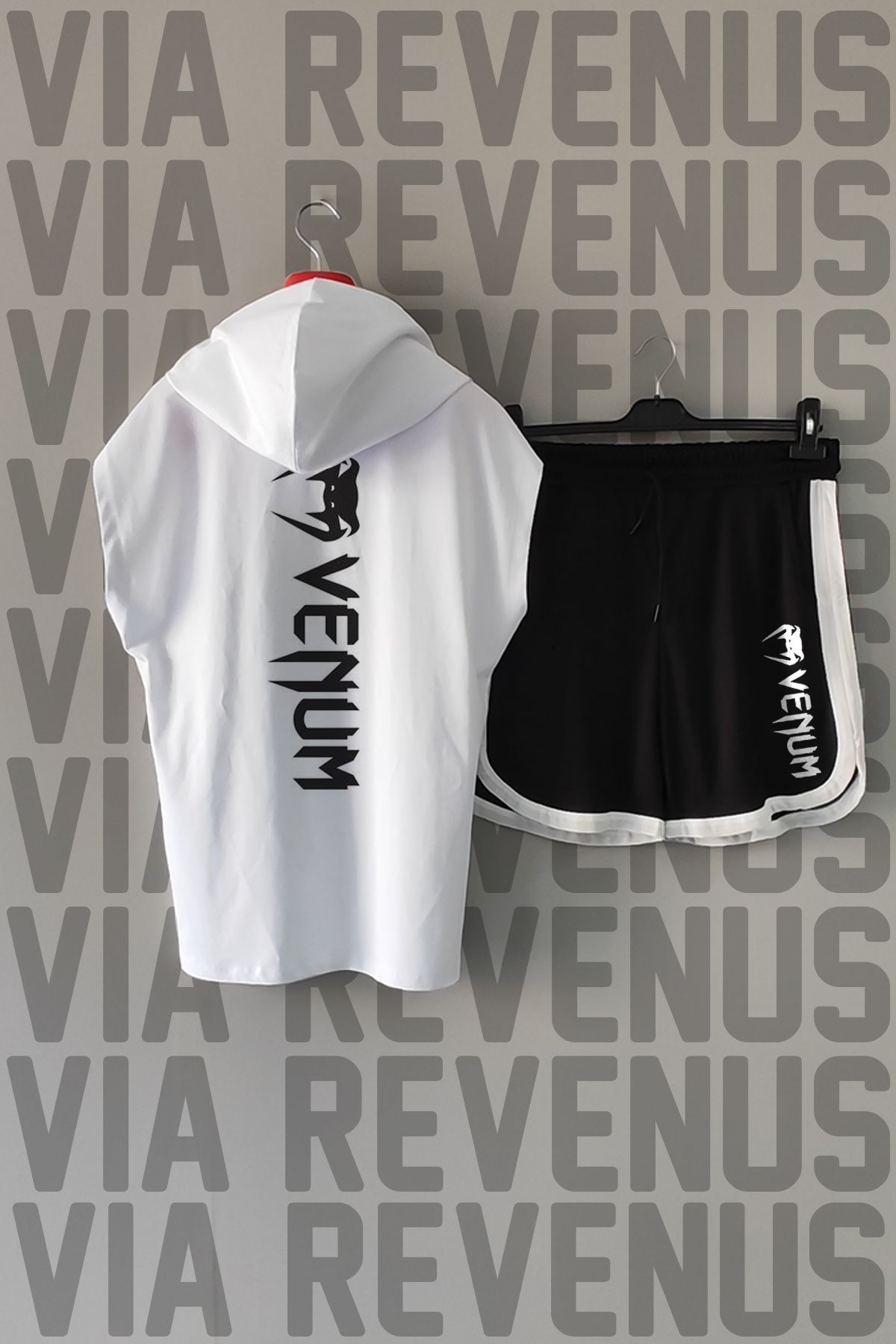 Vordevia Ön Arka Baskılı Kapüşonlu Sıfır Kollu Spor Tshirt Ve Özel Spor Şort Takımı