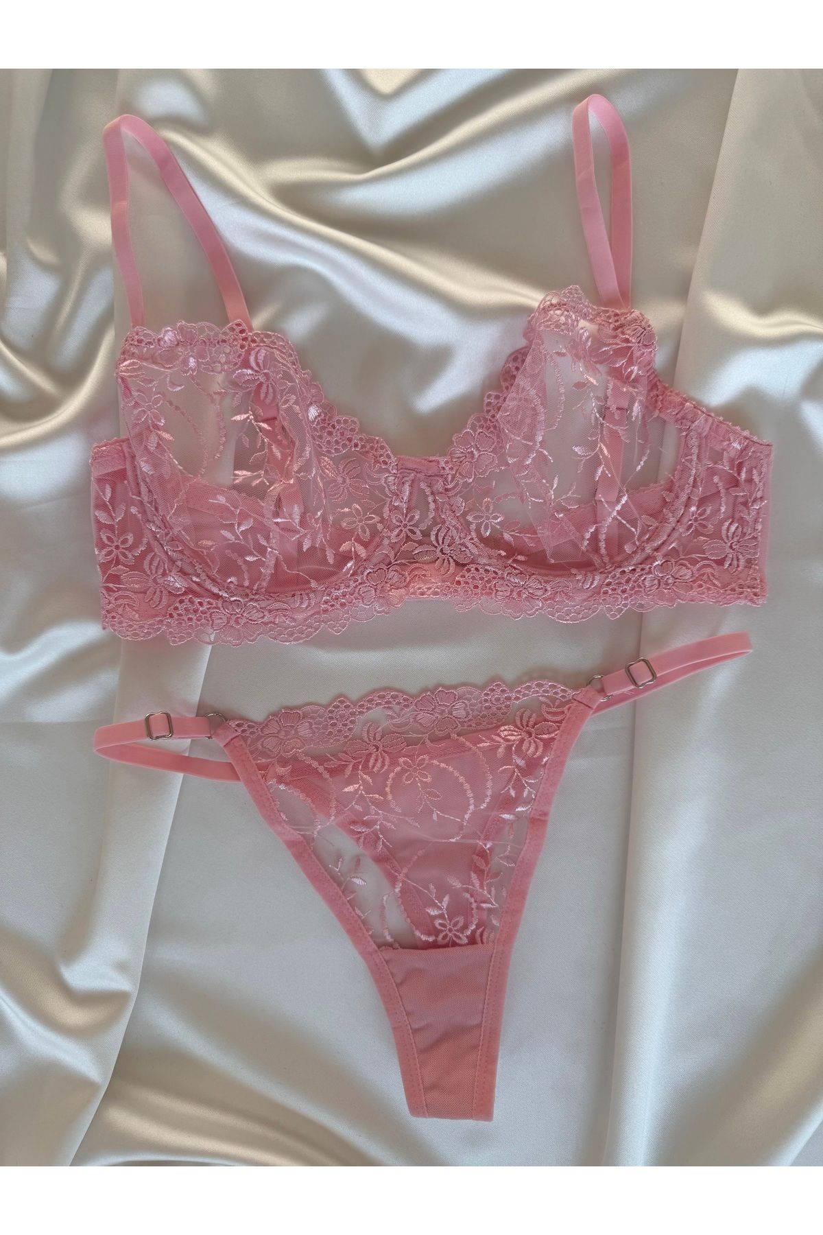 Pijamacs Pembe Çiçek Desenli Bralet Takım Sütyen Set