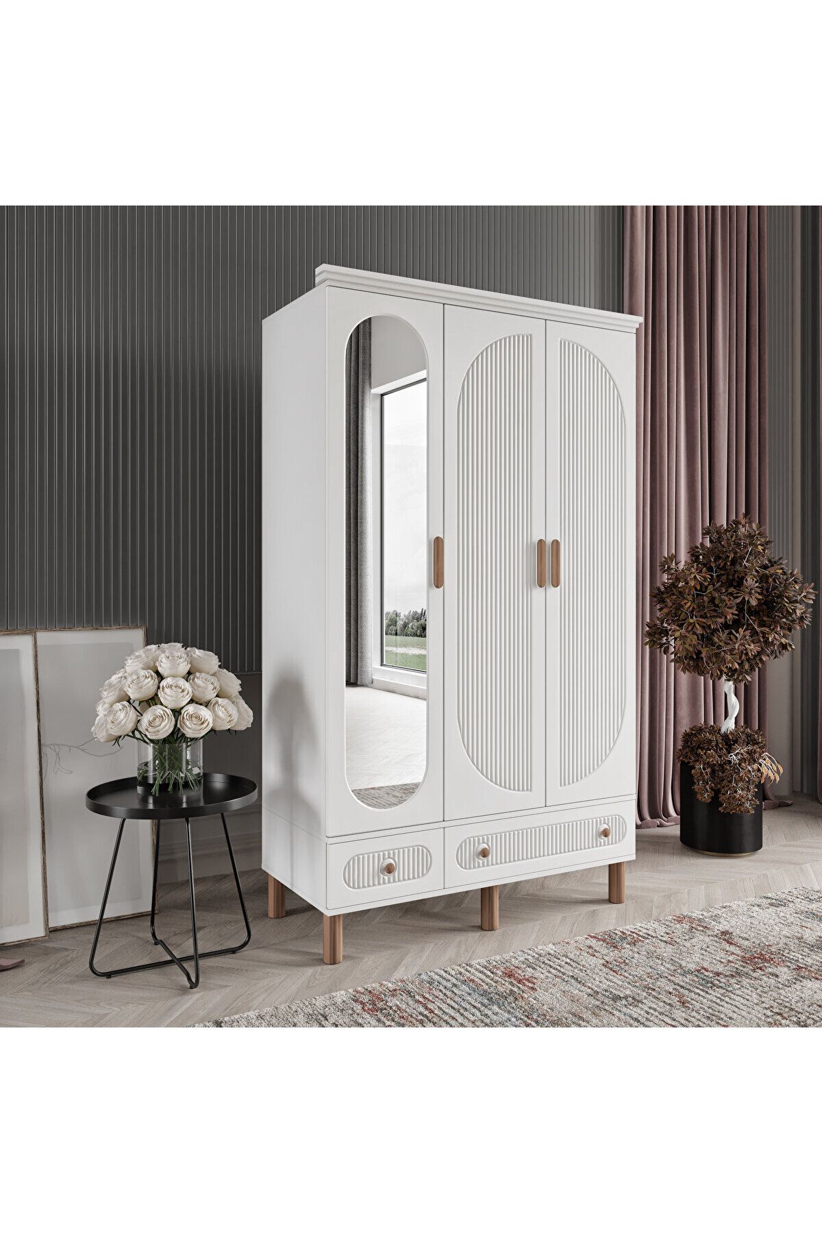DRNHOME SOHO 3 KAPAKLI BEYAZ GARDIROP TAMAMI MDF