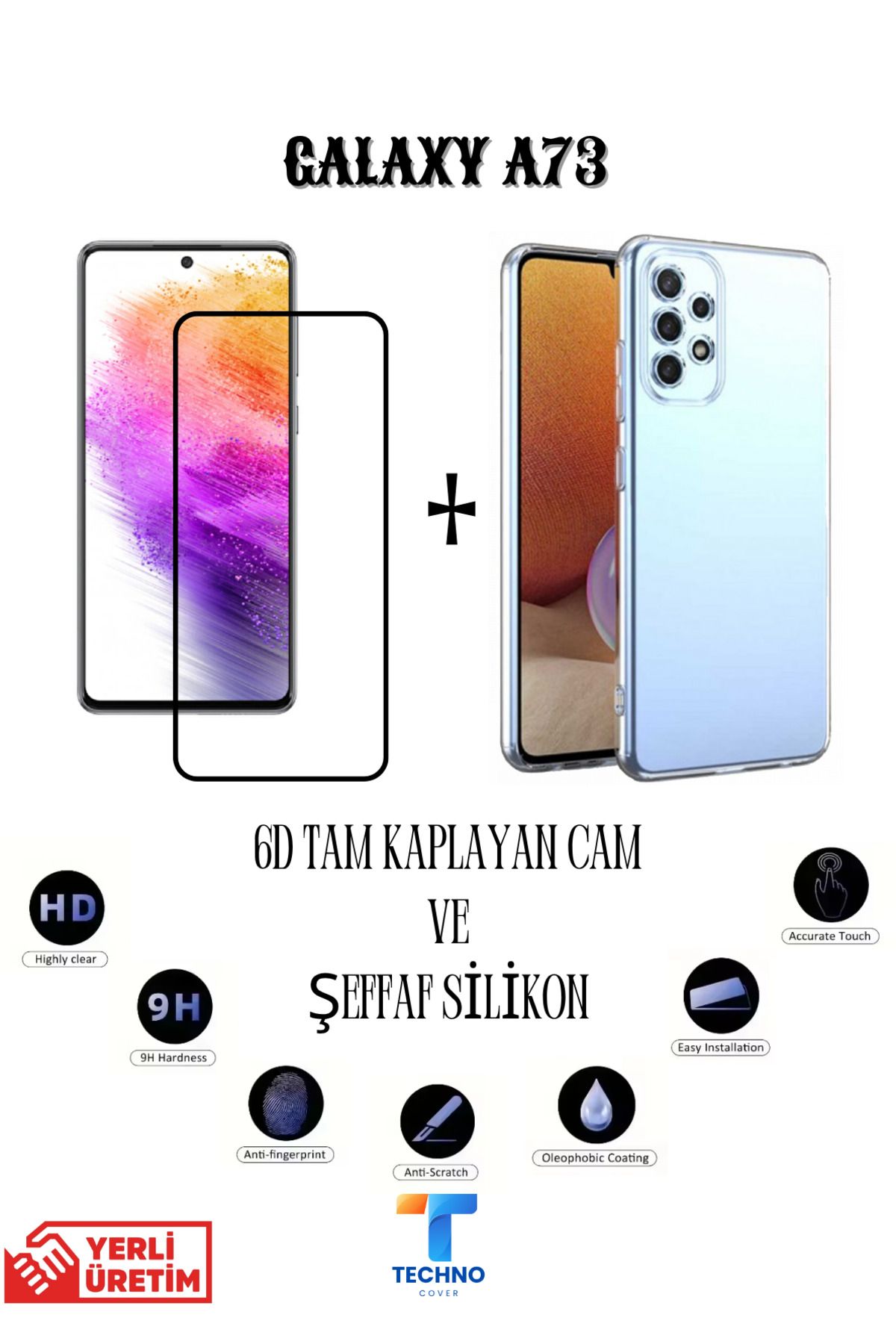 foxpower Samsung A73 6D Tam Kaplayan Ekran Koruyucu ve Şeffaf Kılıf 2li Avantajlı Paket