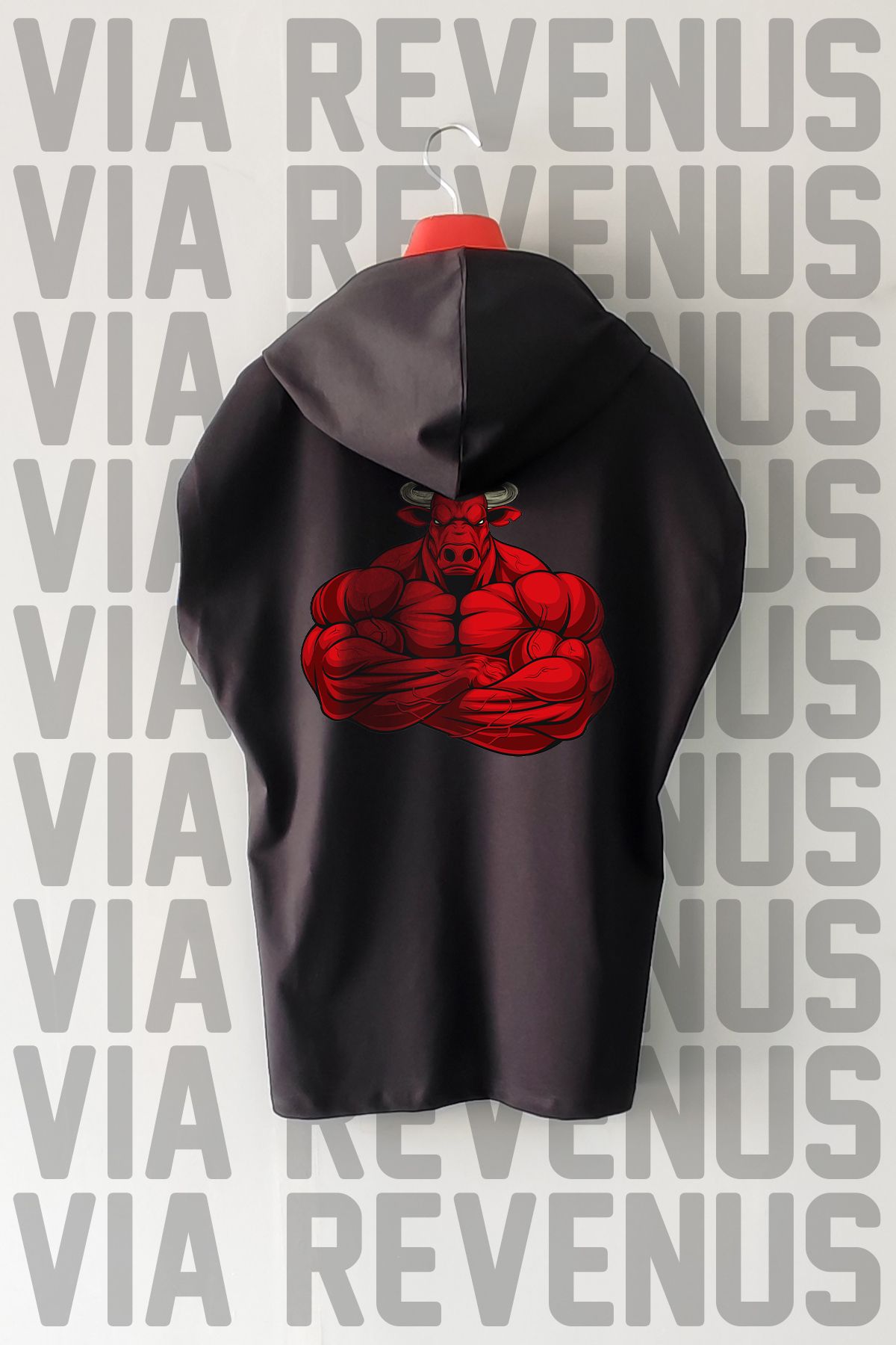 Vordevia Gym Bull Ön ve Arka Baskılı Sıfır Kollu Kapüşonlu %100 Pamuk Spor Tshirt