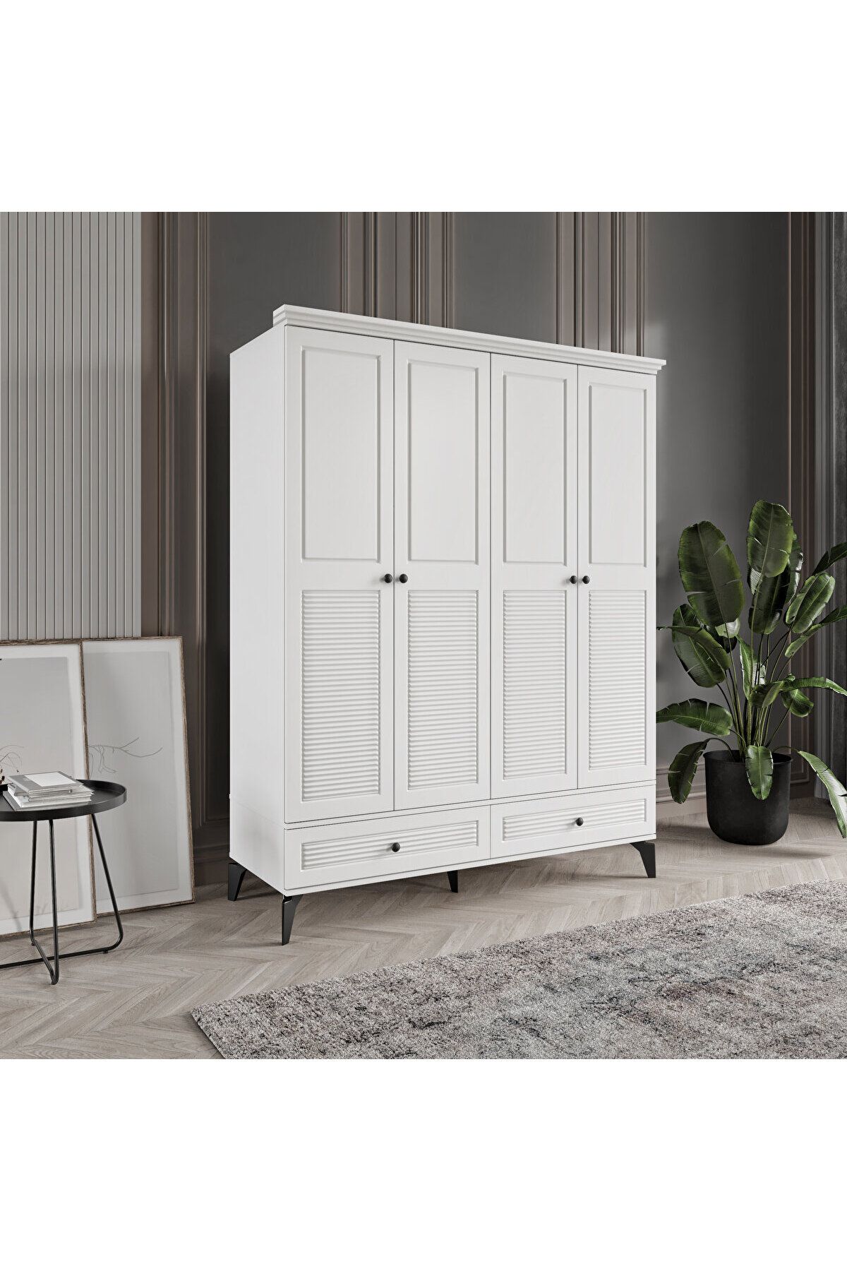 DRNHOME İNCİ 4 KAPAKLI BEYAZ GARDIROP TAMAMI MDF