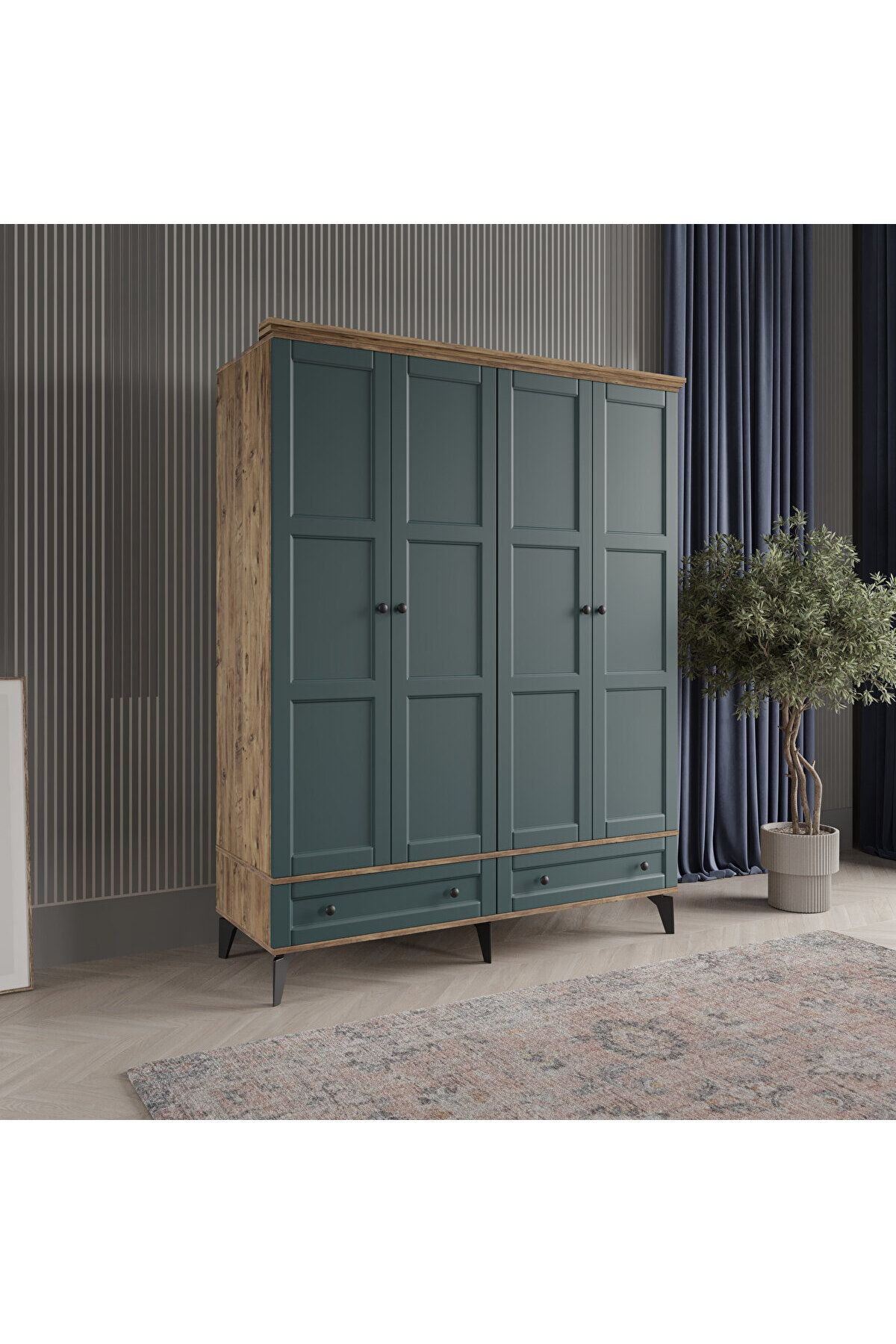 DRNHOME TOPRAK 4 KAPAKLI YEŞİL GARDIROP TAMAMI MDF