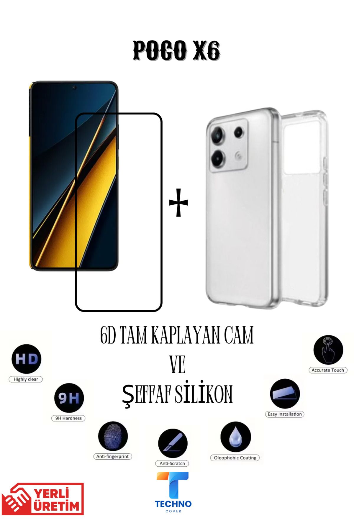 foxpower Poco X6 6D Tam Kaplayan Ekran Koruyucu ve Şeffaf Kılıf 2li Avantajlı Paket