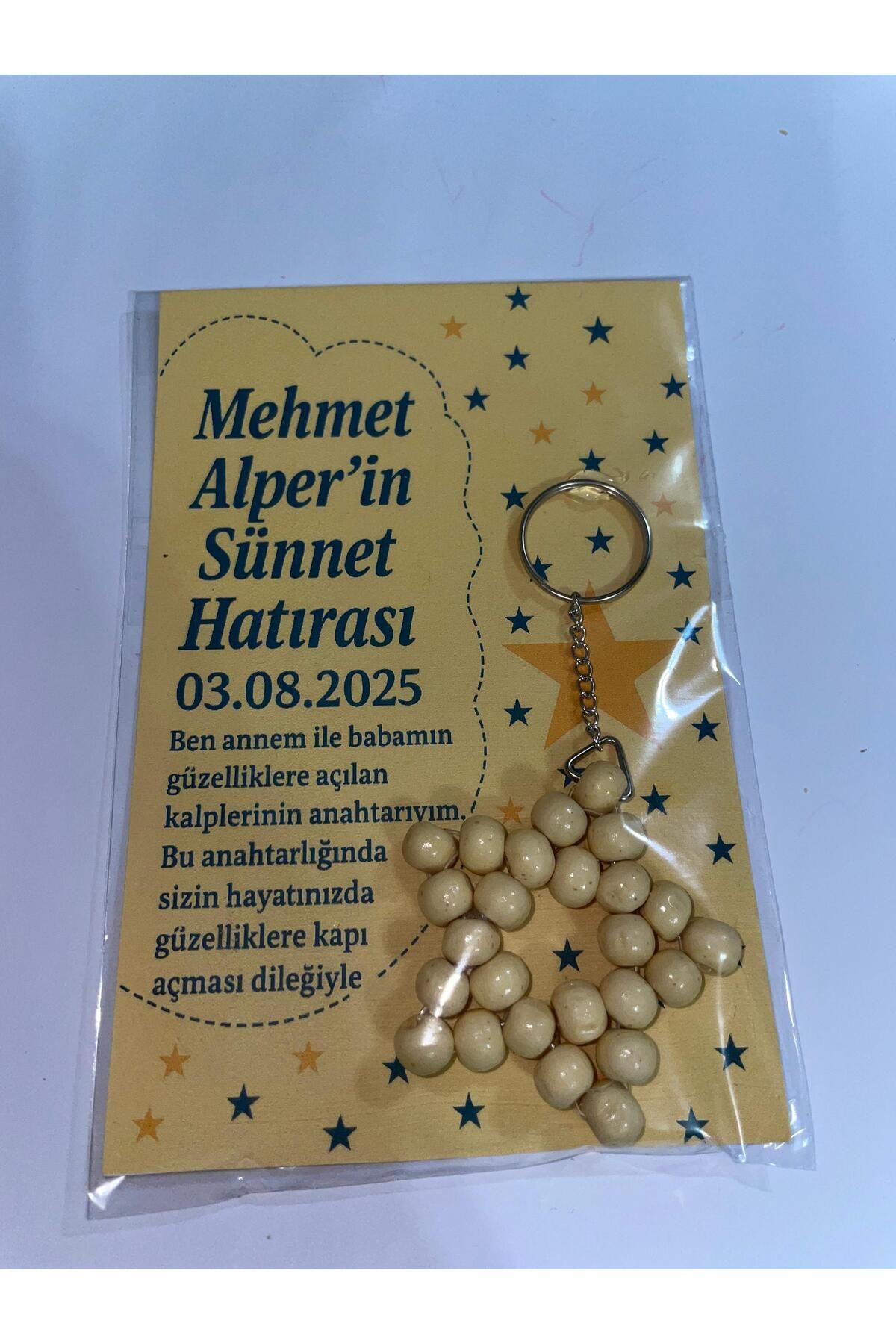 HEDİYE MAĞAZASI 8mm Ahşap Boncuk Hediyelik Yıldız Anahtarlık Düğün, Nişan, Sünnet, (10 adet) kişiye özel tasarımlar