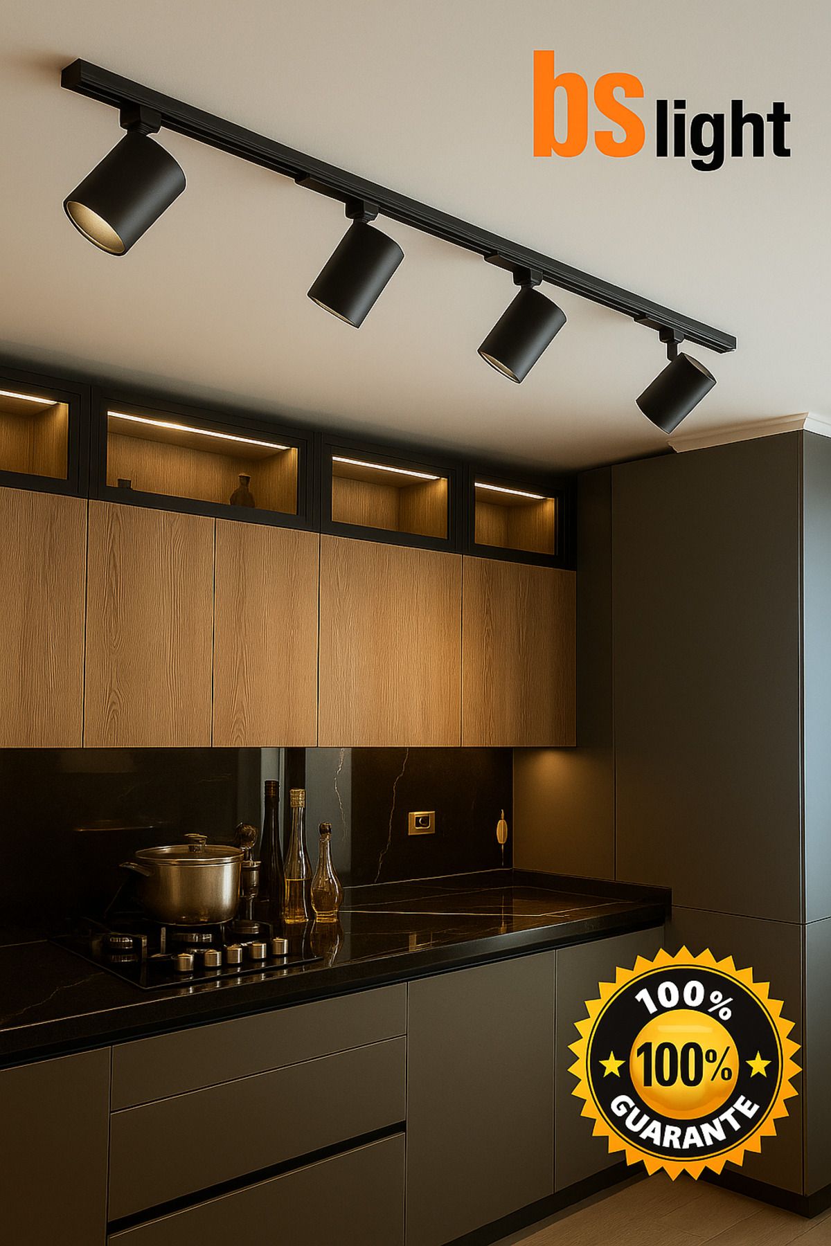 Bs Light Siyah Kasa Ve Günışığı 4 Adet 270 Derece Dönen Led Ray Spot Lamba 1 Metre Raylı Armatür
