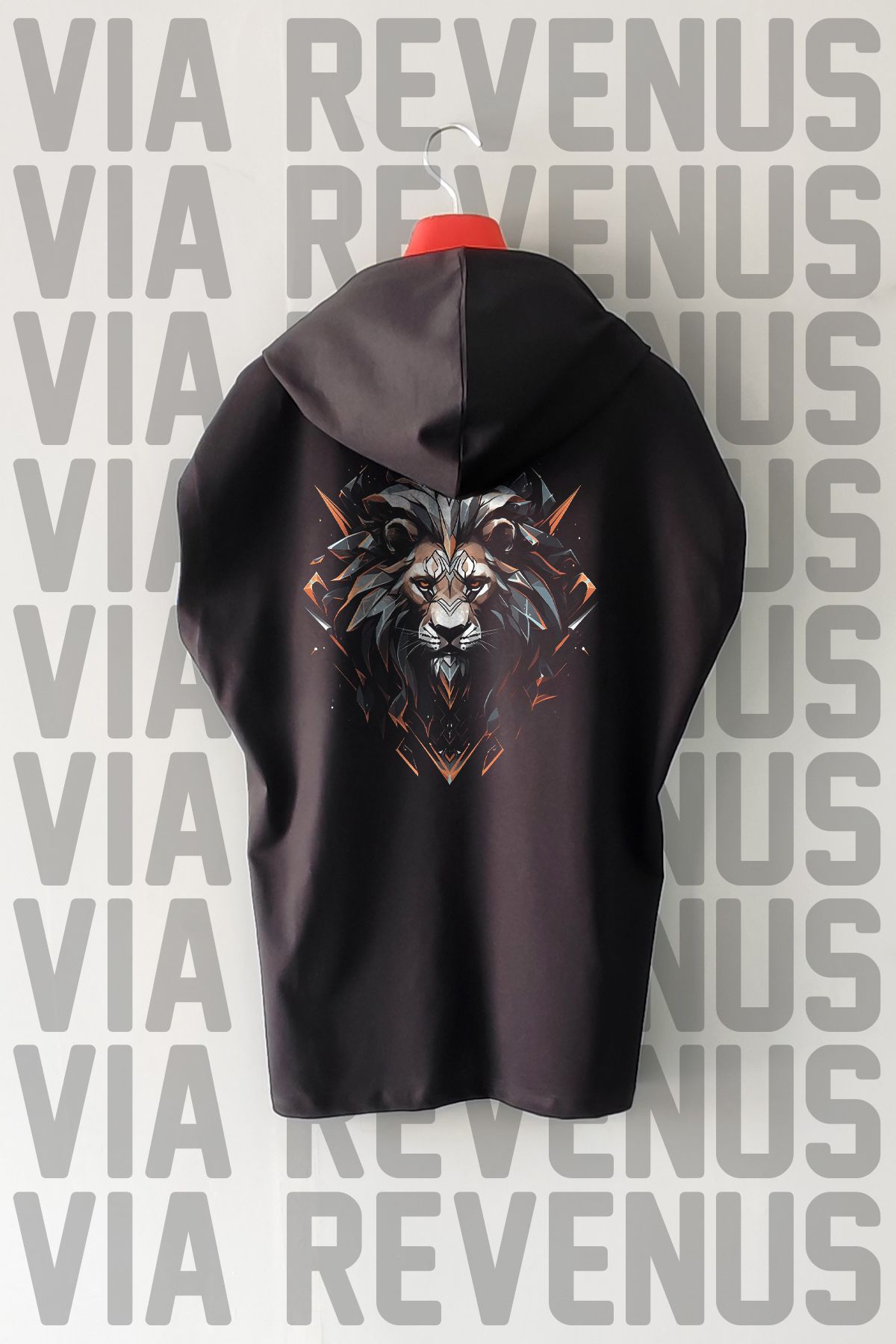 Vordevia Aslan Ön ve Arka Baskılı Sıfır Kollu Kapüşonlu %100 Pamuk Spor Tshirt