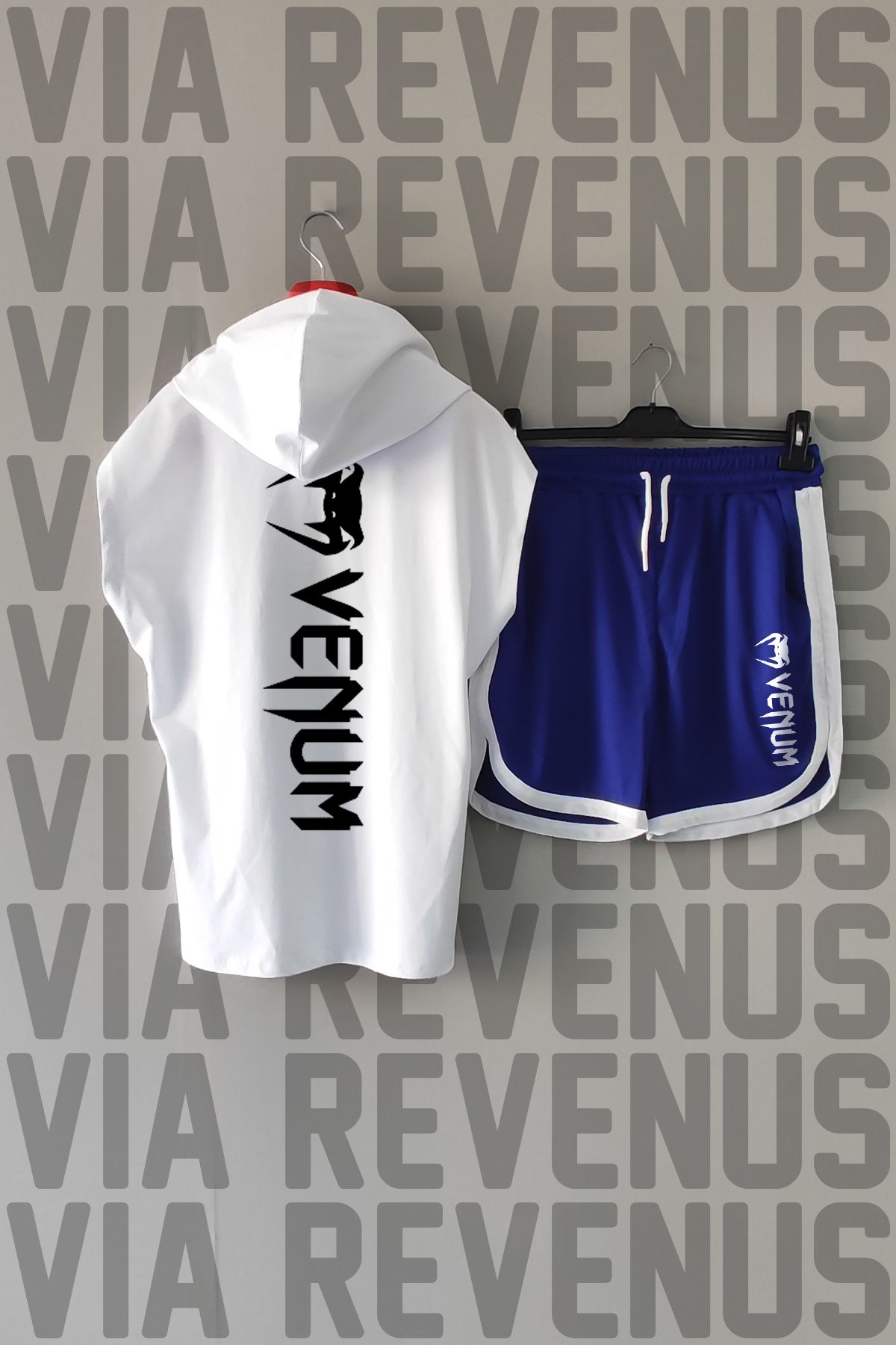 Vordevia Ön Arka Baskılı Kapüşonlu Sıfır Kollu Spor Tshirt Ve Özel Spor Şort Takımı