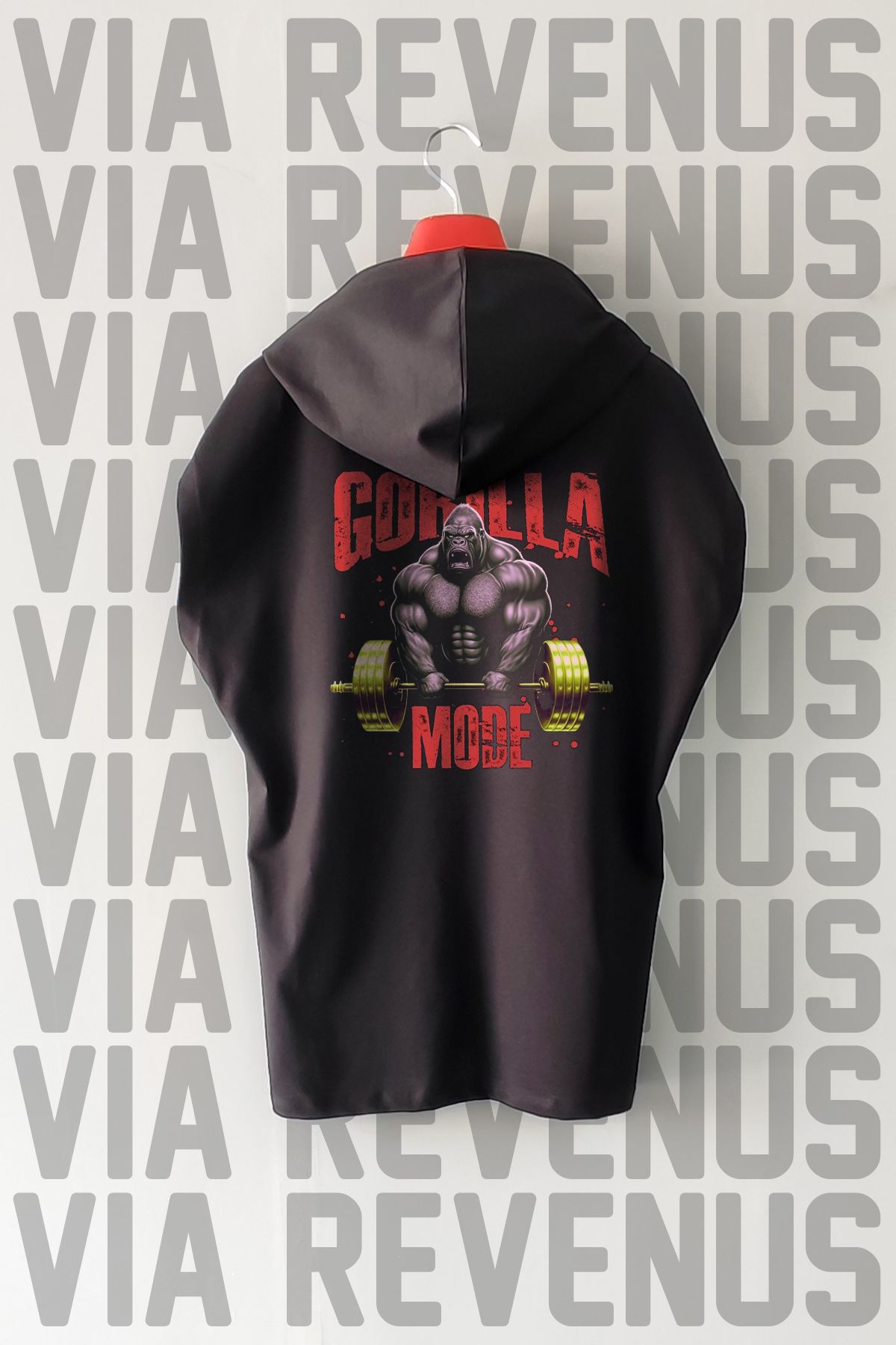 Vordevia Gym Gorilla Mode Ön ve Arka Baskılı Sıfır Kollu Kapüşonlu %100 Pamuk Spor Tshirt