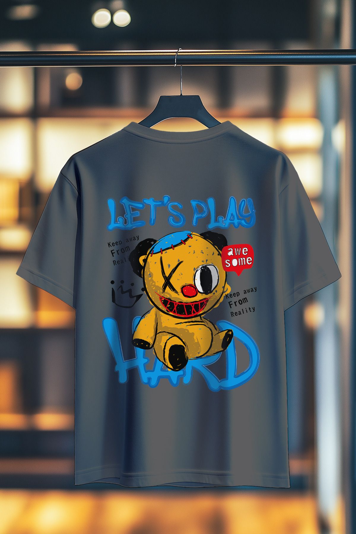 BookOrBook Lets Play Hard %100 Pamuk Premium Kalite Sırt Baskılı T-Shirt