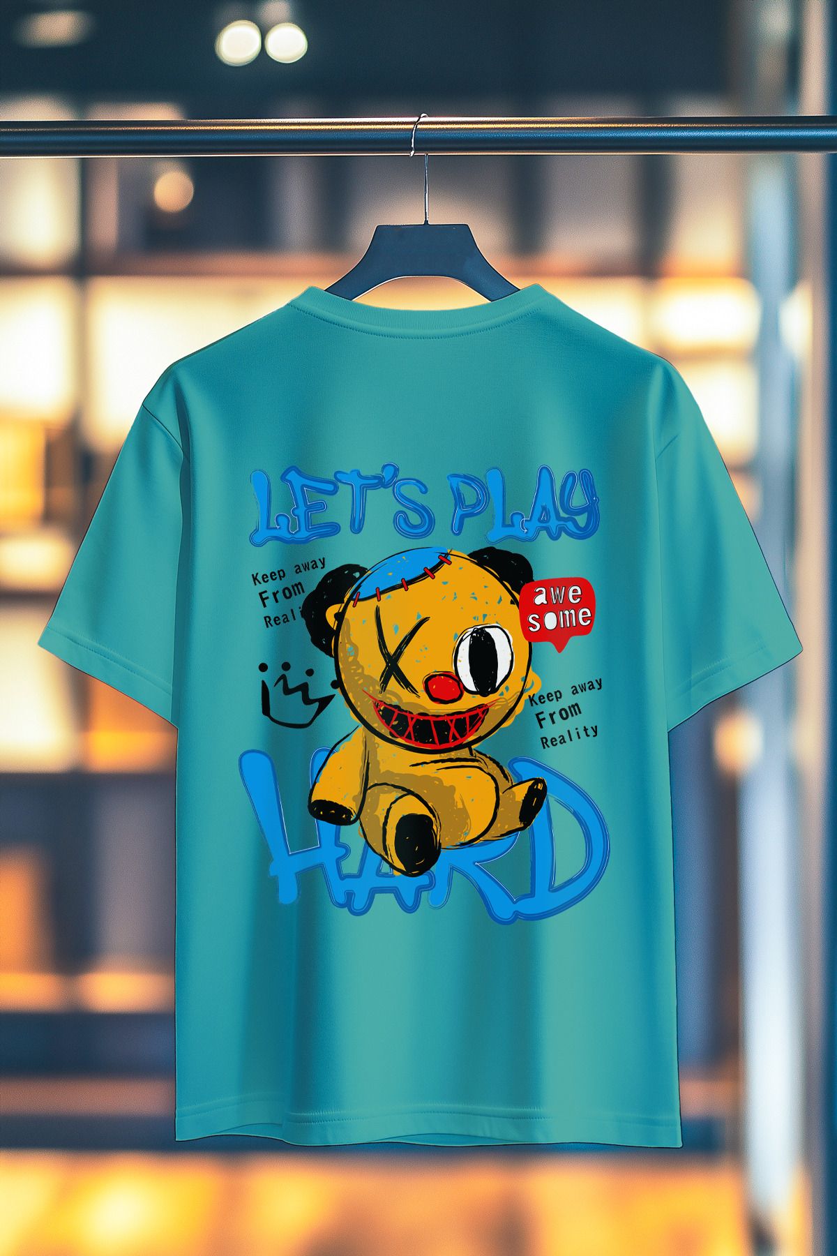 BookOrBook Lets Play Hard %100 Pamuk Premium Kalite Sırt Baskılı T-Shirt