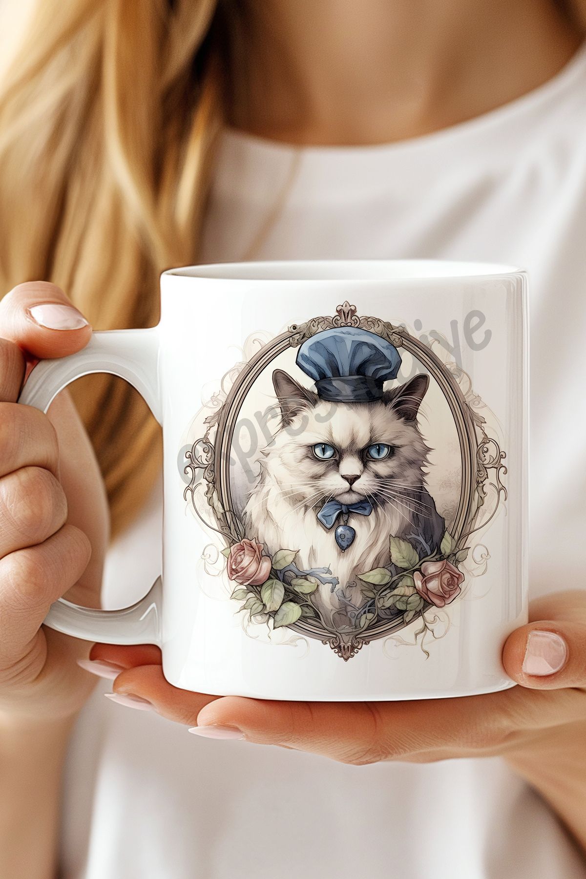 expreshediye Gothic Kedi Kupa Bardak, Gothic Tarz Kedili Kupa Bardak