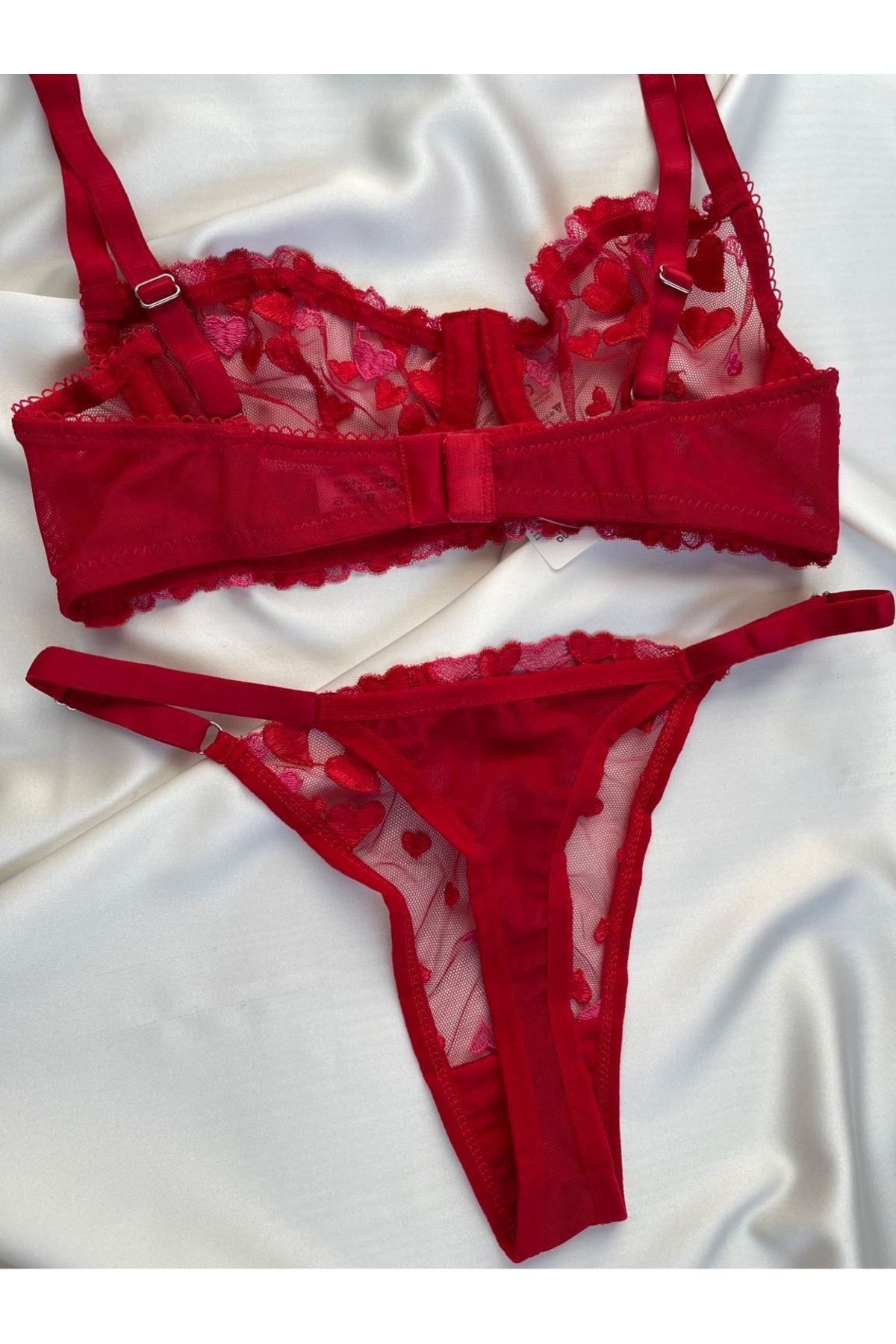 Pijamacs-Red Heart Patterned Bralet Set Bra Set 7