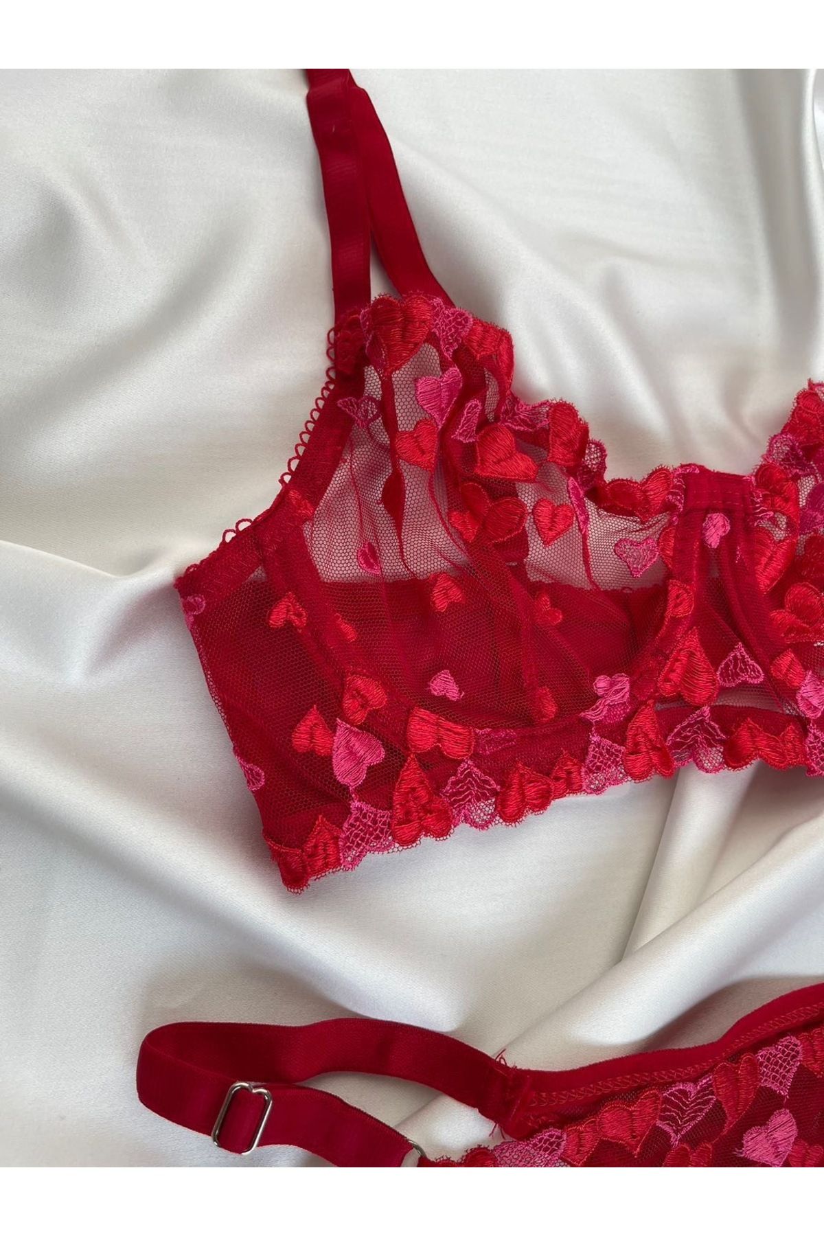 Pijamacs-Red Heart Patterned Bralet Set Bra Set 5