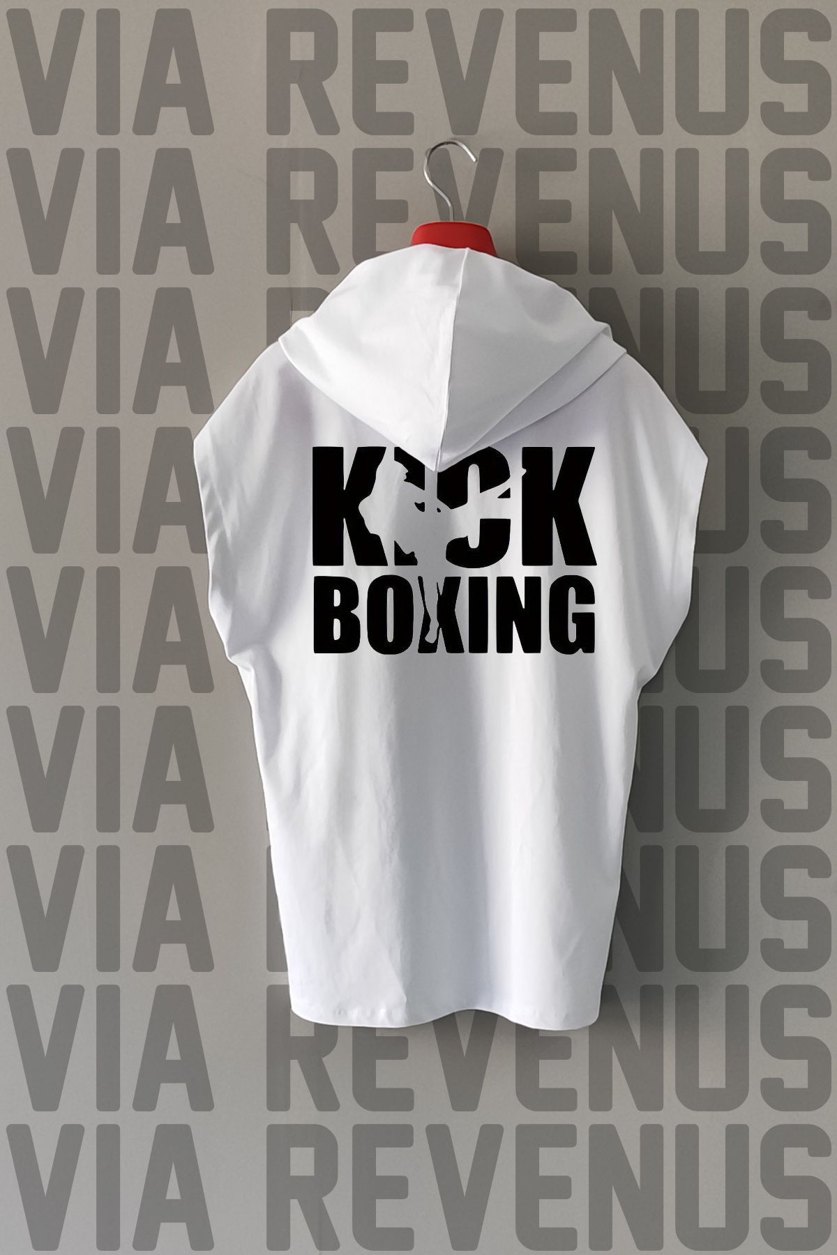Vordevia Kick Boxing Ön ve Arka Baskılı Sıfır Kollu Kapüşonlu %100 Pamuk Spor Tshirt