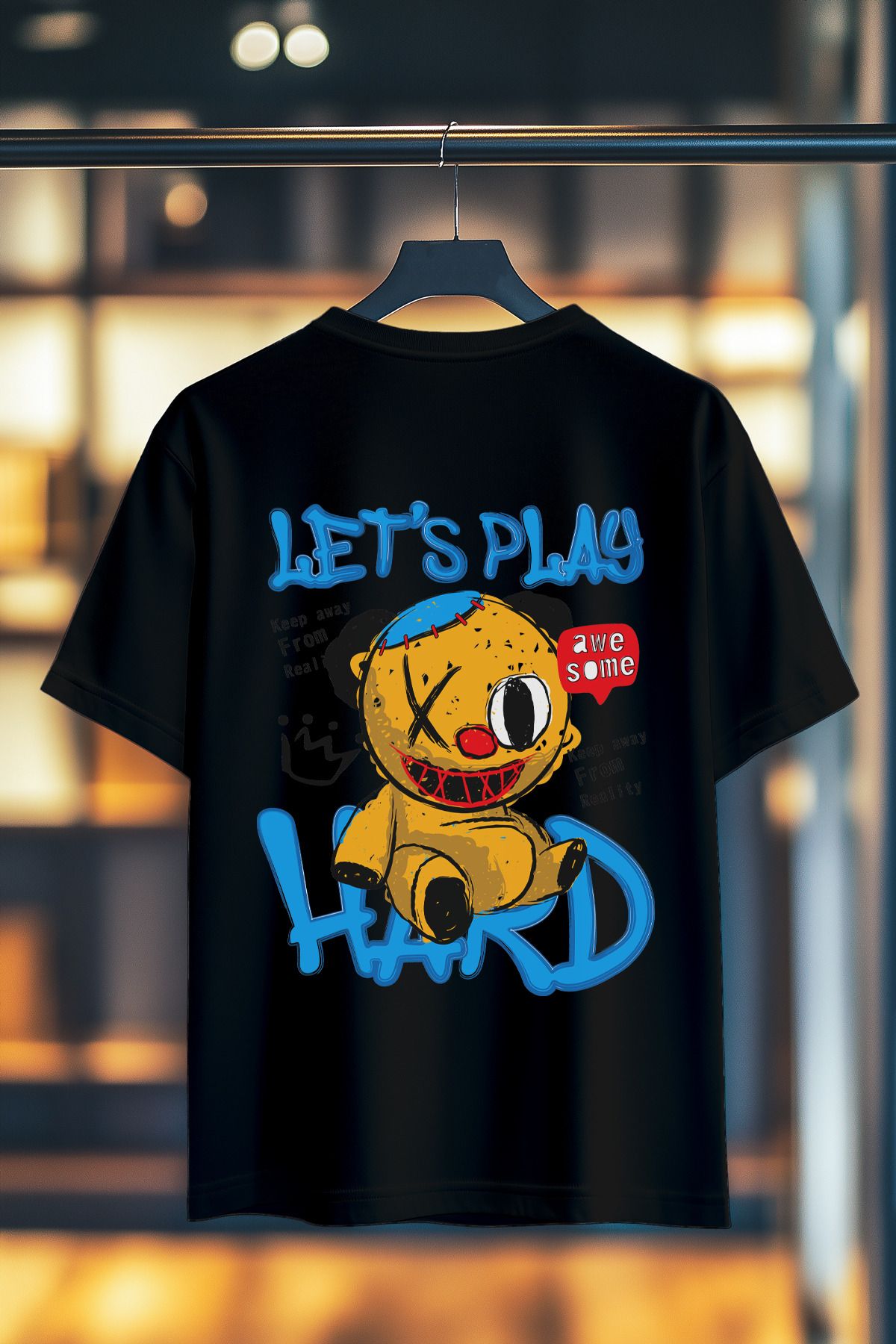 BookOrBook Lets Play Hard %100 Pamuk Premium Kalite Sırt Baskılı T-Shirt