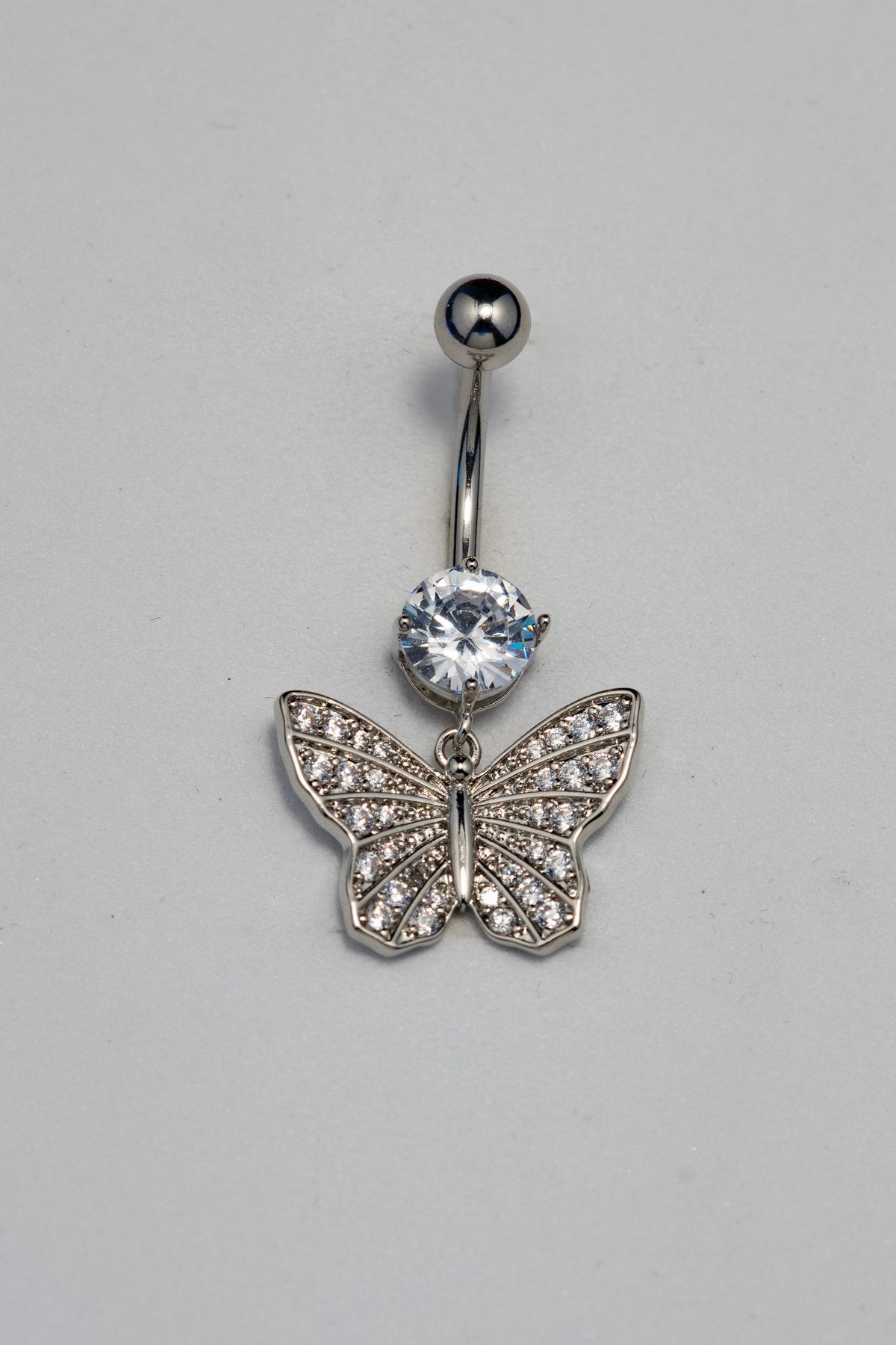 Piercing by Sever KELEBEK SALLANTILI CERRAHİ ÇELİK GÖBEK BELLY PIERCING… GÜMÜŞ/SILVER RENKLİ ve ŞEFFAF TAŞLI.