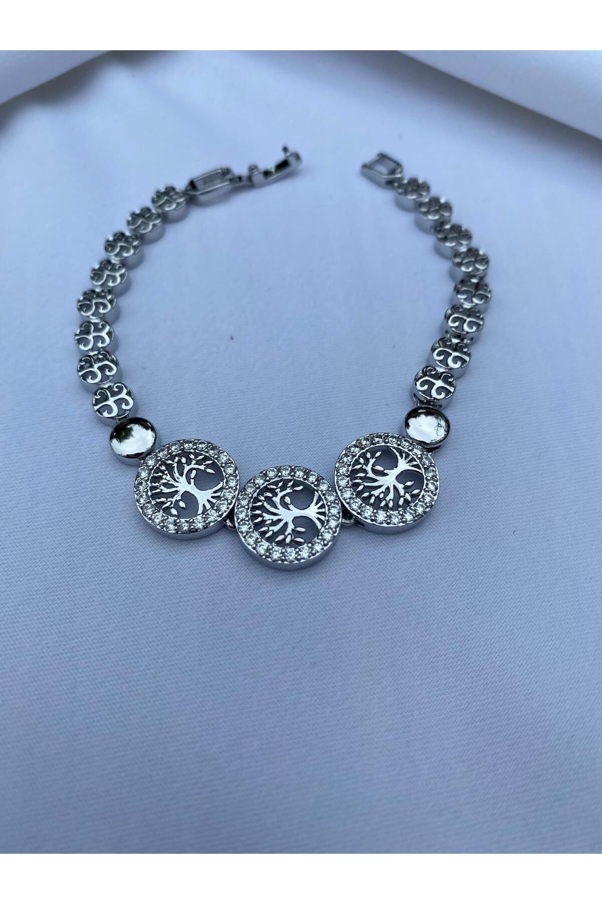 Butik Hayat Ağacı Taşlı Çelik Bileklik