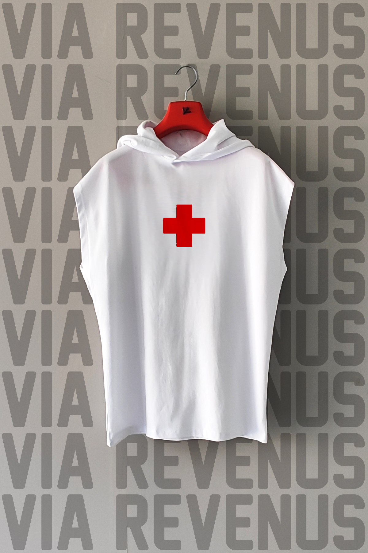 Vordevia Lifeguard / Cankurtaran Ön ve Arka Baskılı Sıfır Kollu Kapüşonlu %100 Pamuk Spor Tshirt görsel 2