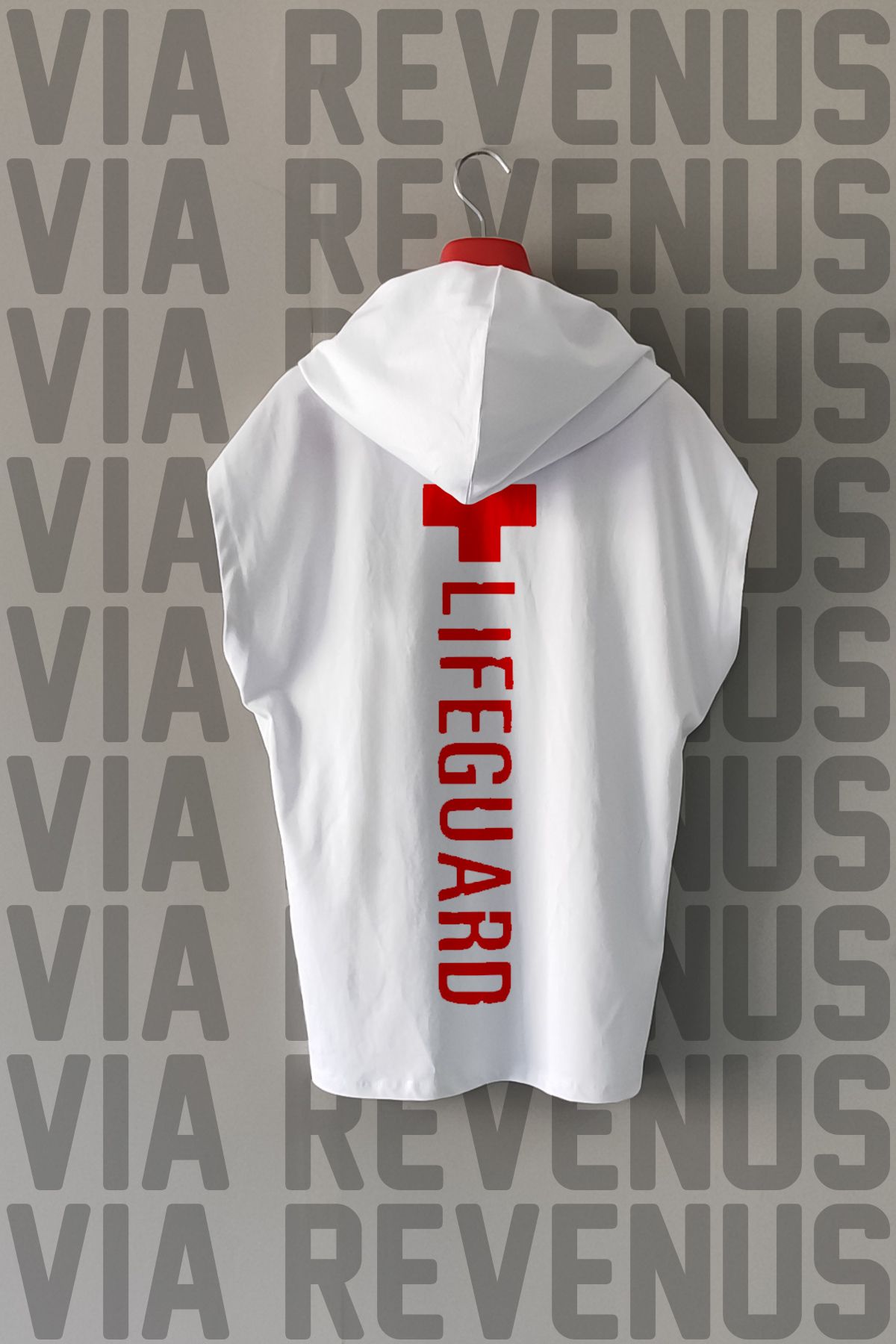 Vordevia Lifeguard / Cankurtaran Ön ve Arka Baskılı Sıfır Kollu Kapüşonlu %100 Pamuk Spor Tshirt
