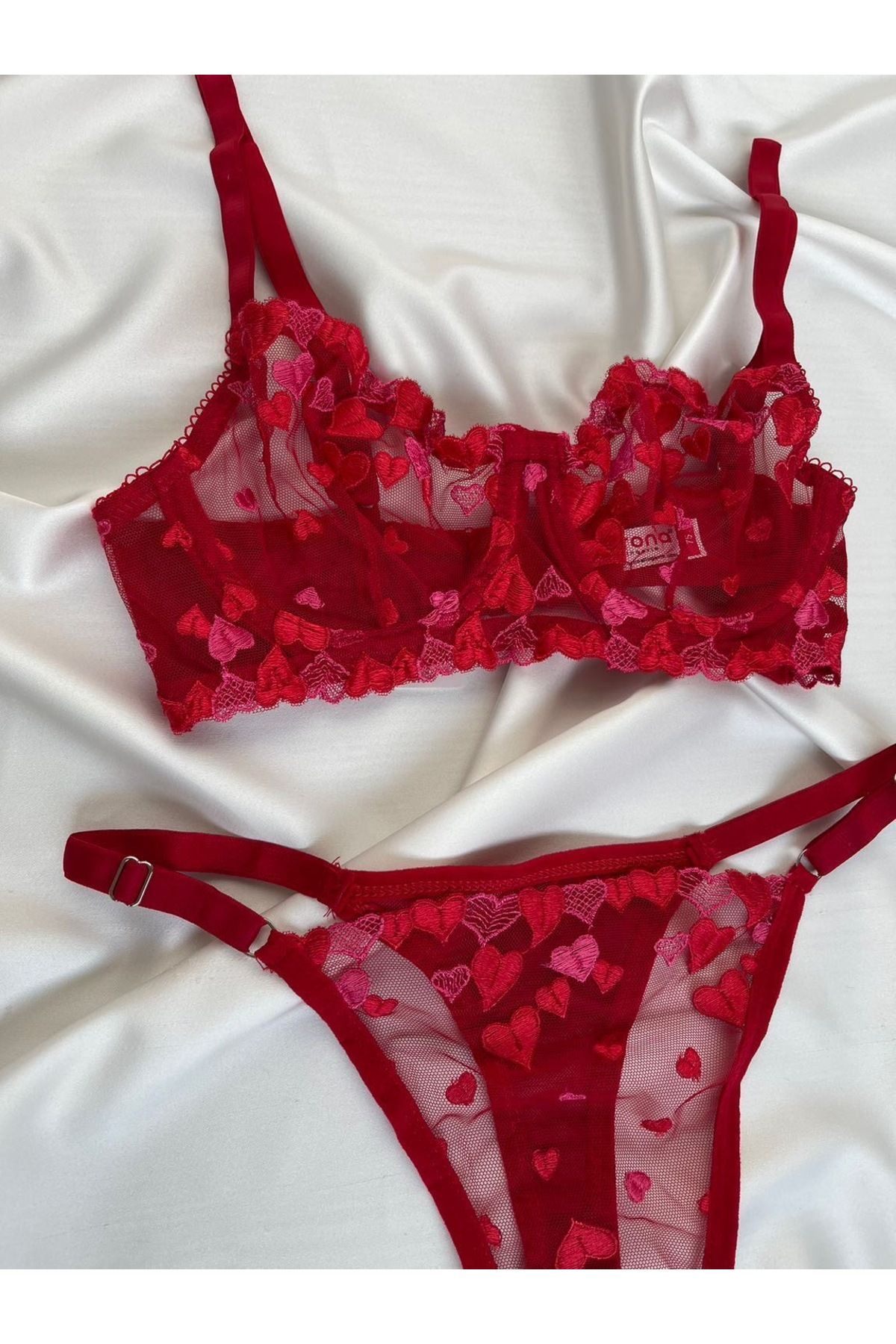 Pijamacs-Red Heart Patterned Bralet Set Bra Set 3