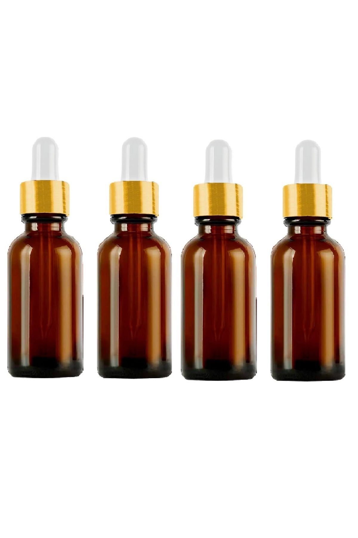 junibeliw 4 Adet 100ml Amber Cam Şişe Gold Metal Beyaz Kapaklı Cam Damlalıklı Boş Esans Yağ Şişesi 4x100ml