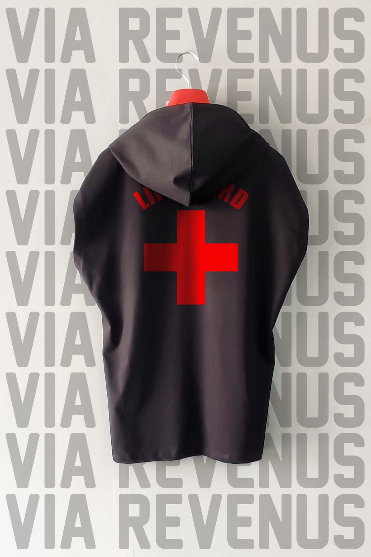 Vordevia Lifeguard / Cankurtaran Ön ve Arka Baskılı Sıfır Kollu Kapüşonlu %100 Pamuk Spor Tshirt