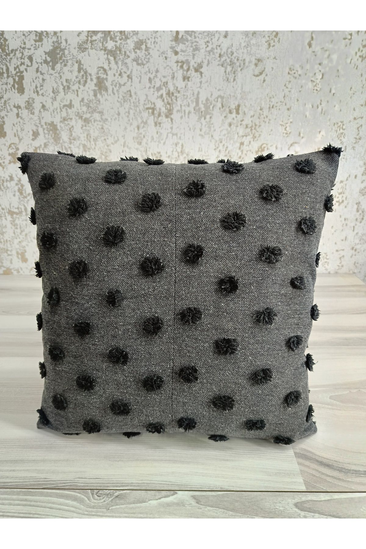 Goshıkı Gri Tufting Kumaş Kırlent Kılıfı 42X42 cm