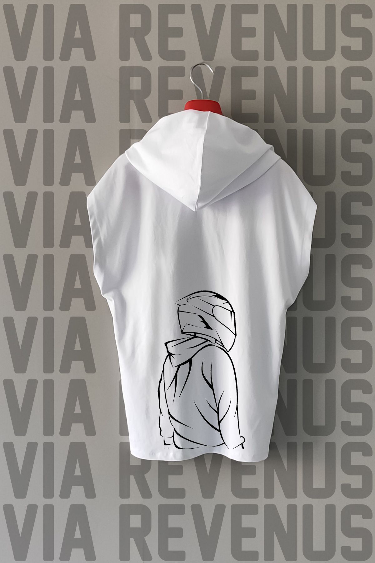 Vordevia Motorcu Ön ve Arka Baskılı Sıfır Kollu Kapüşonlu %100 Pamuk Spor Tshirt