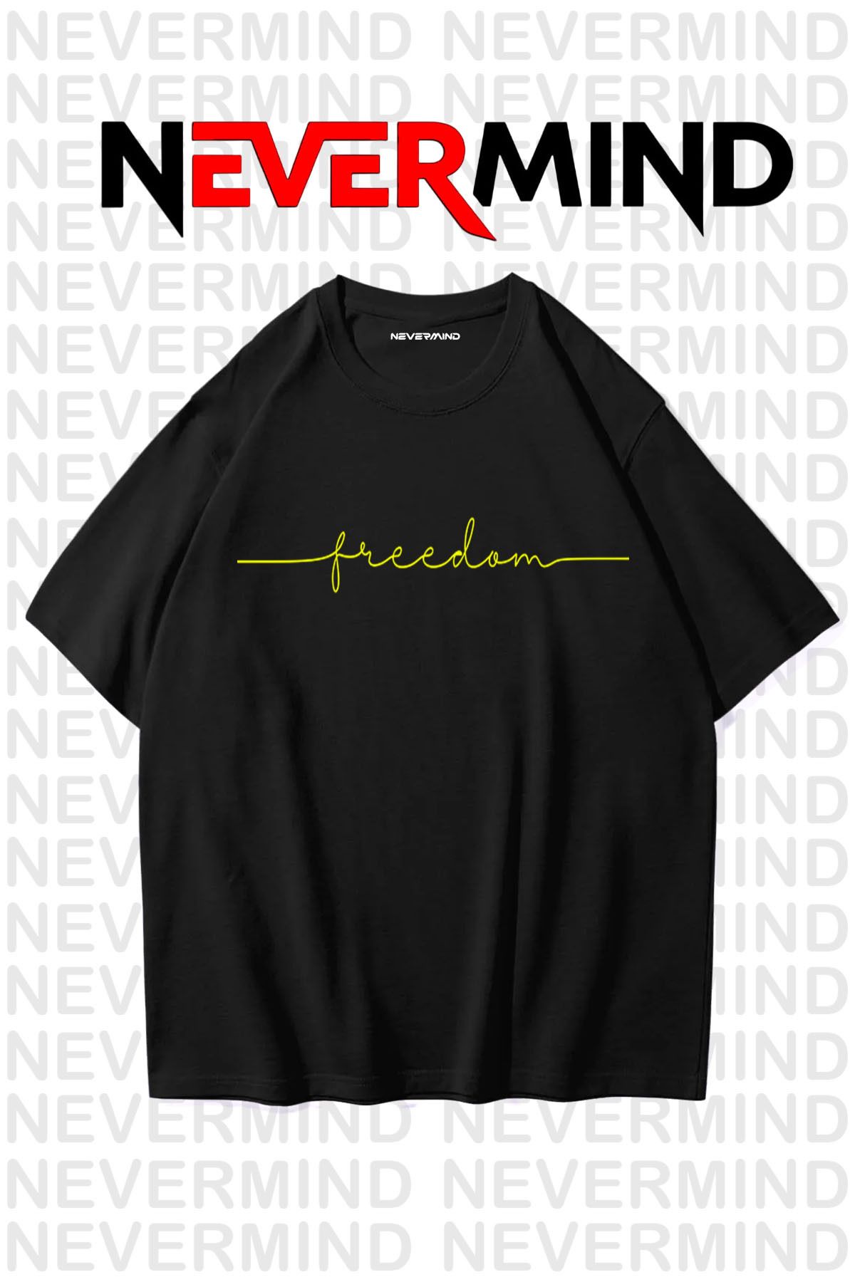 NEVERMIND Erkek Oversize “Freedom” Baskılı Erkek Tişört – Yazlık Rahat Pamuklu Tshirt