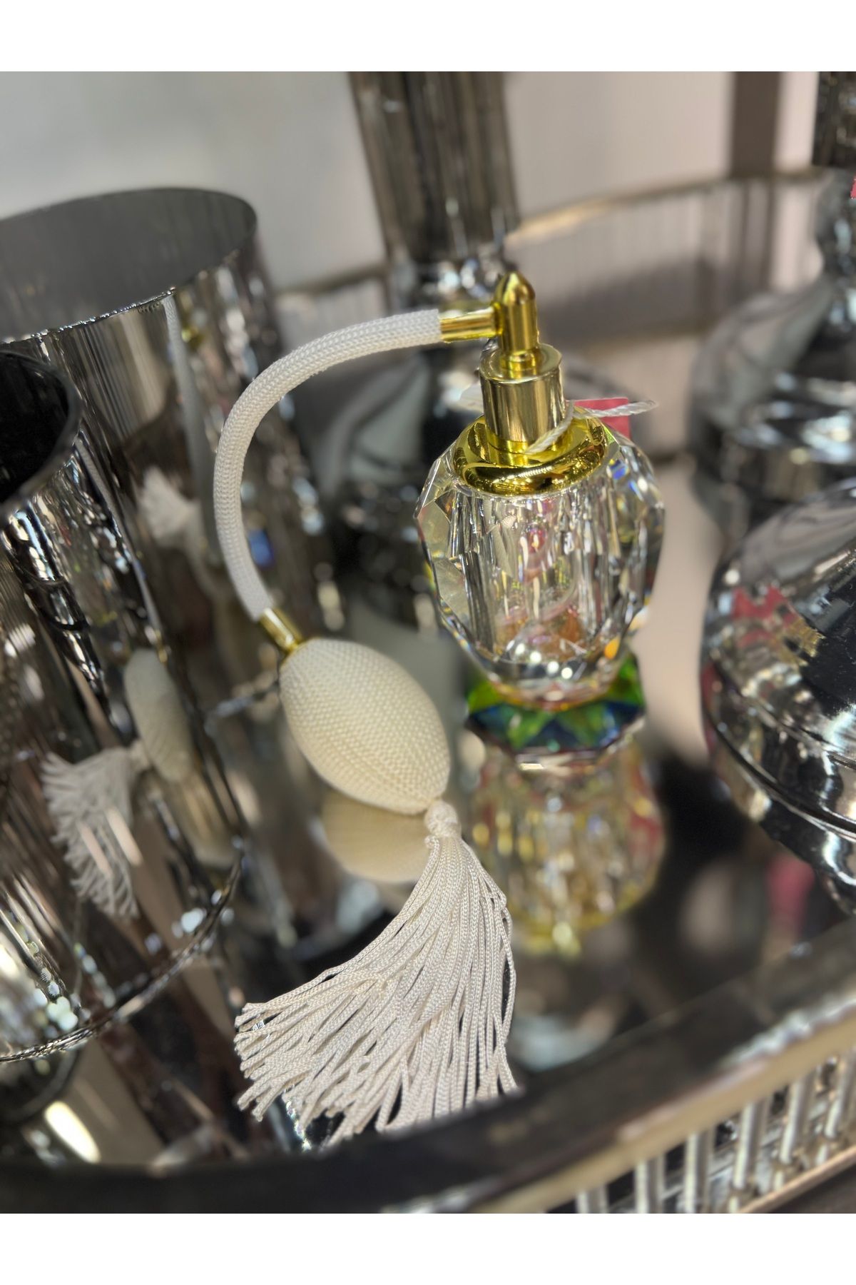 hediye ESTERHOMEDECOR Püsküllü dekoratif cam parfüm şişesi özel kutusunda