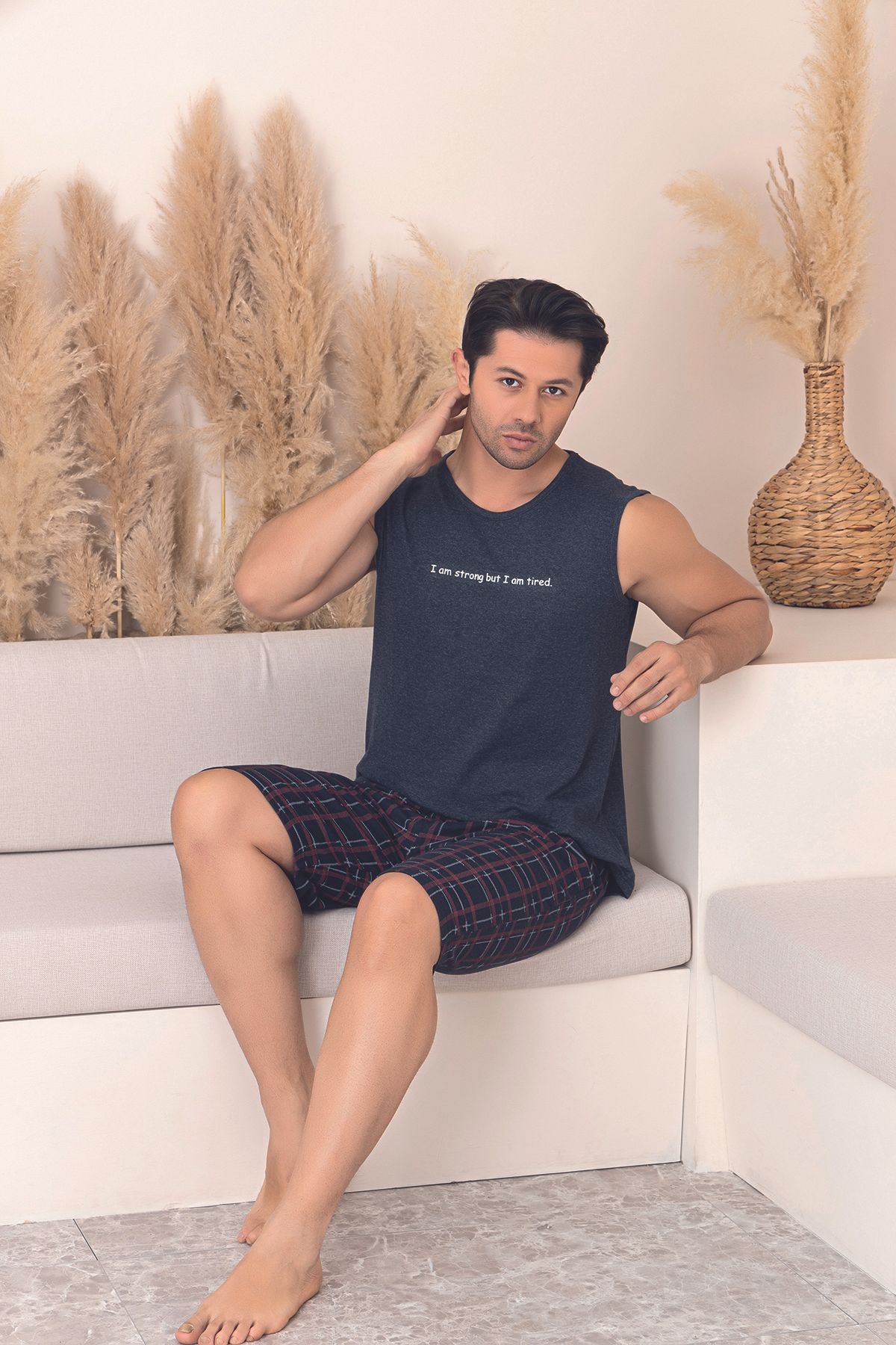 Sude HOMEWEAR ERKEK DESENLİ ATLET ŞORT PİJAMA TAKIMI