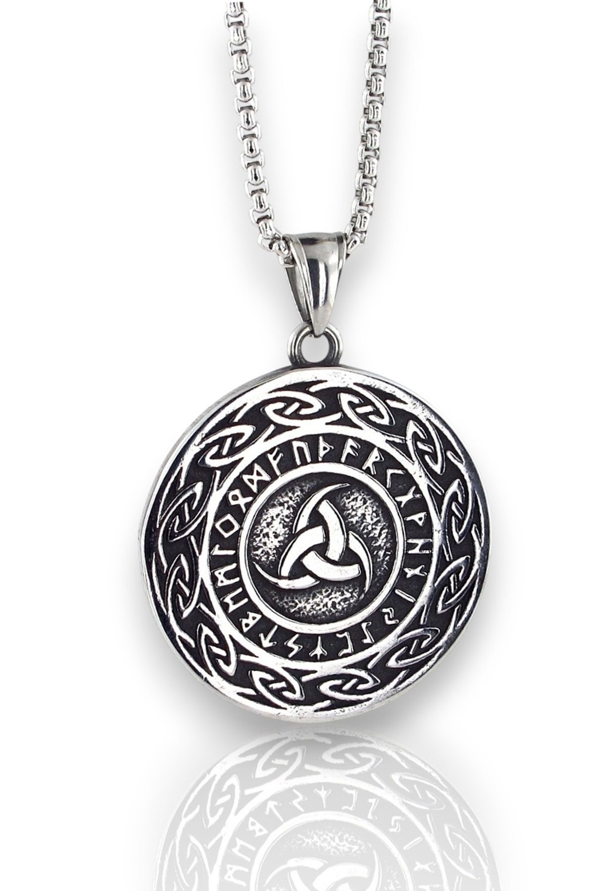 Solfera Trinity Mitolojik Nordik Viking Sembol Madalyon Titanyum Çelik Erkek Kolye Q0964
