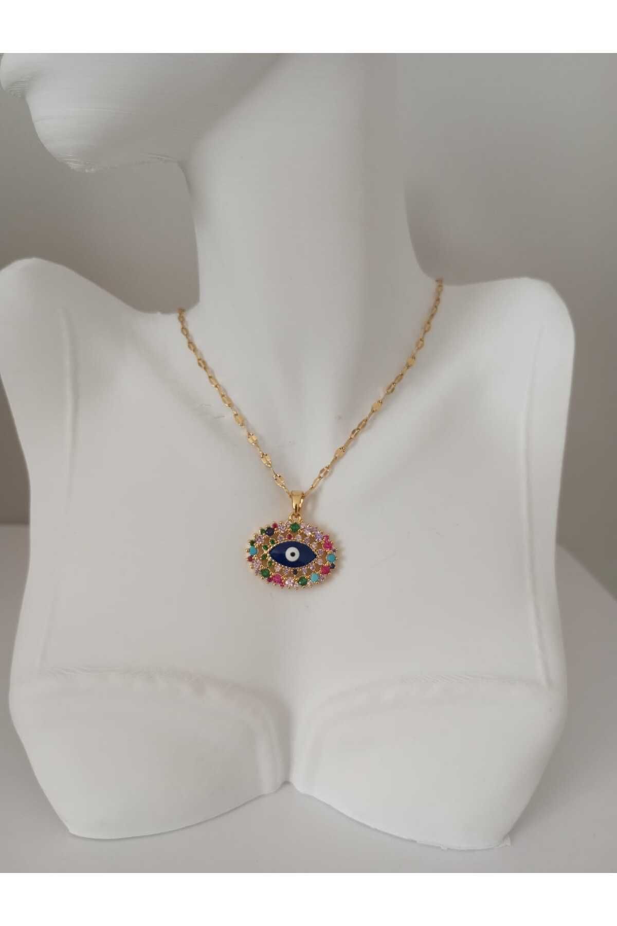 sessjewelry Nazar Boncoklu Renkli Taşlı Kolye