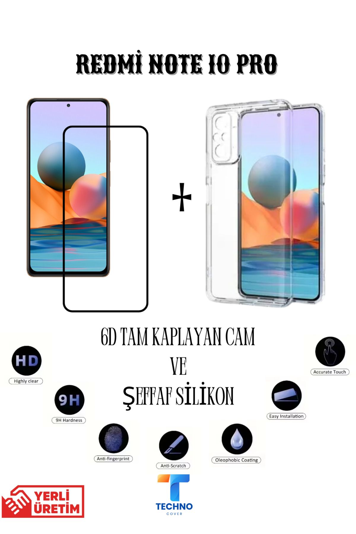 foxpower Redmi Note 10 Pro 6D Tam Kaplayan Ekran Koruyucu ve Şeffaf Kılıf 2li Avantajlı Paket