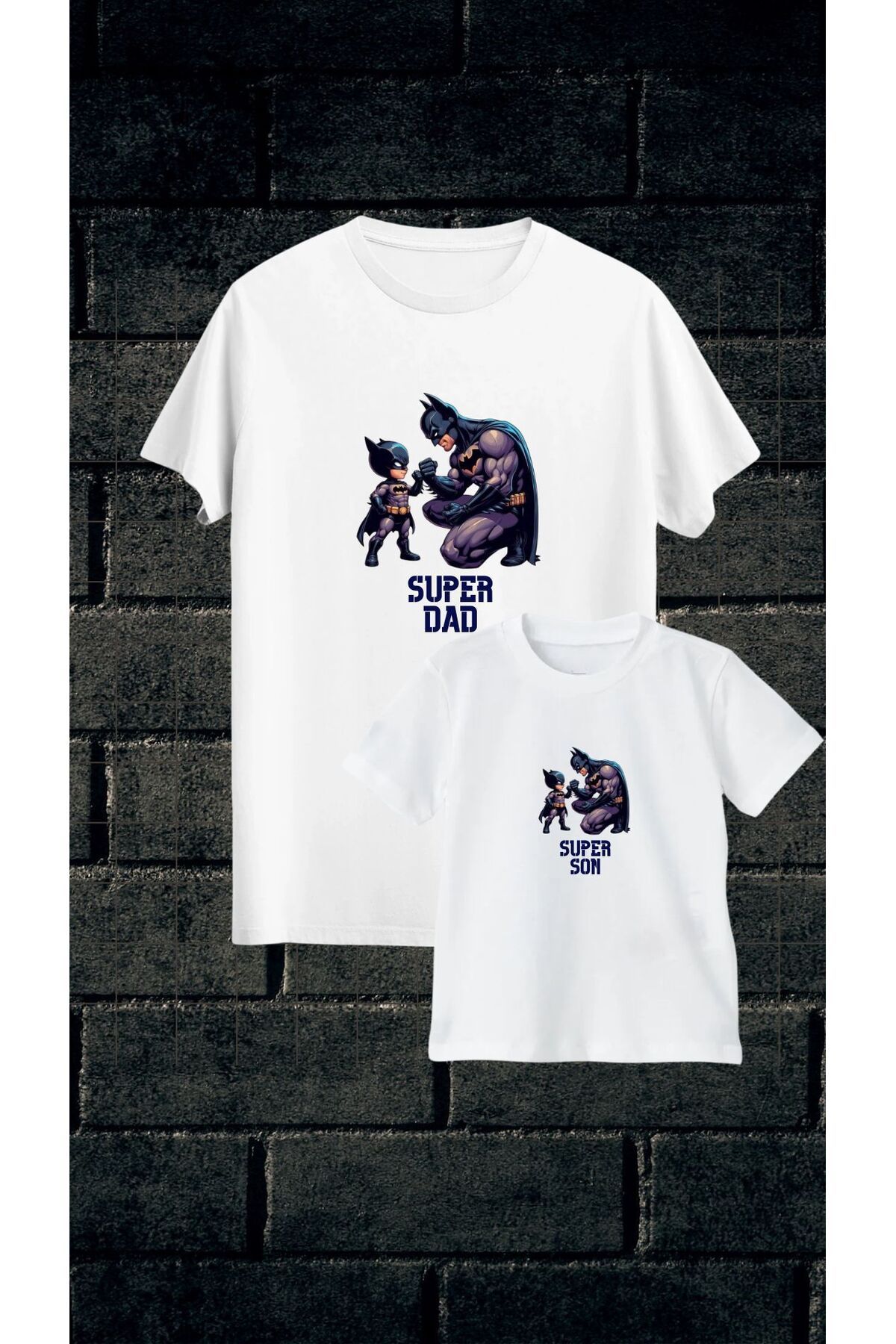 Qool Collection Super Dad & Super Son Tişört Seti – Süper Kahraman Baba-Oğul Kombini