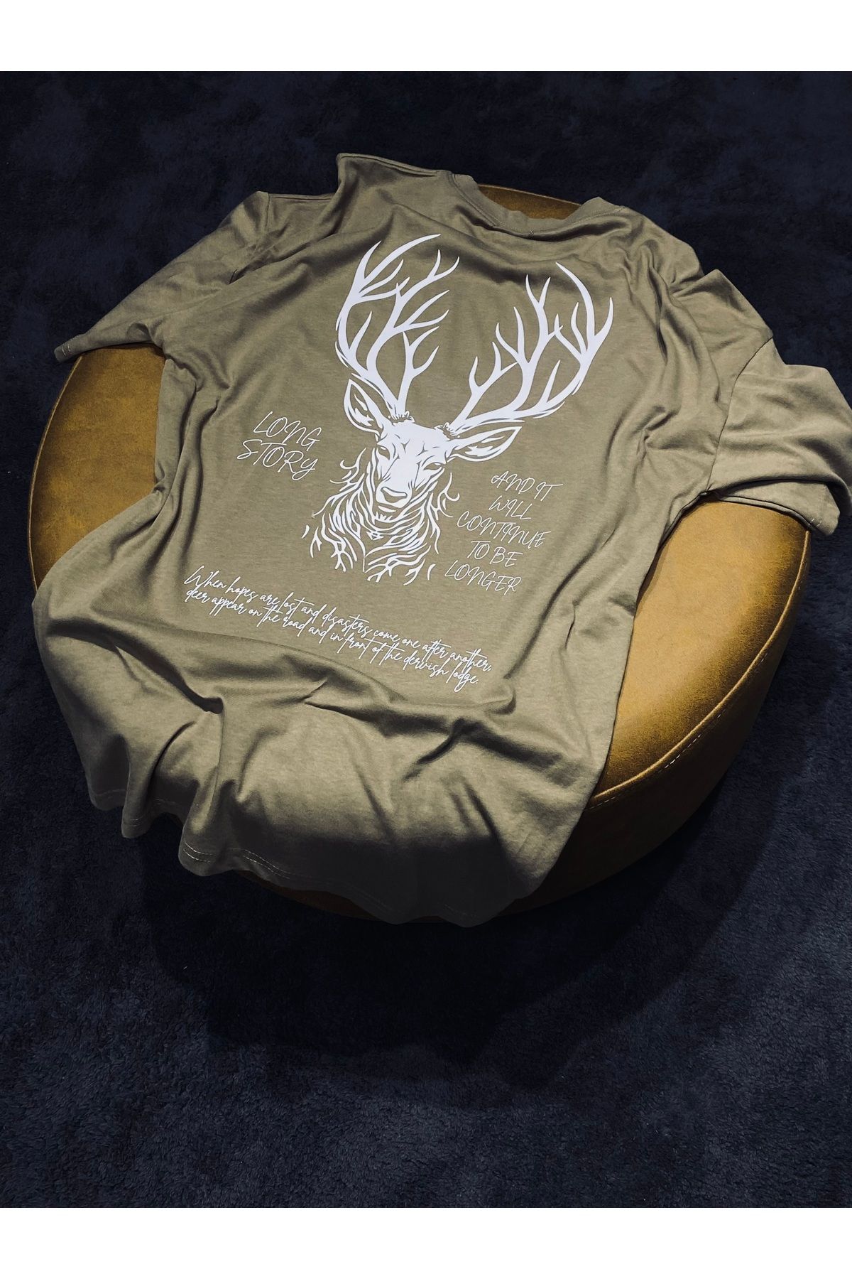 Spark Collection Long Story %100 Pamuklu Relax Kalıp Haki Tshirt